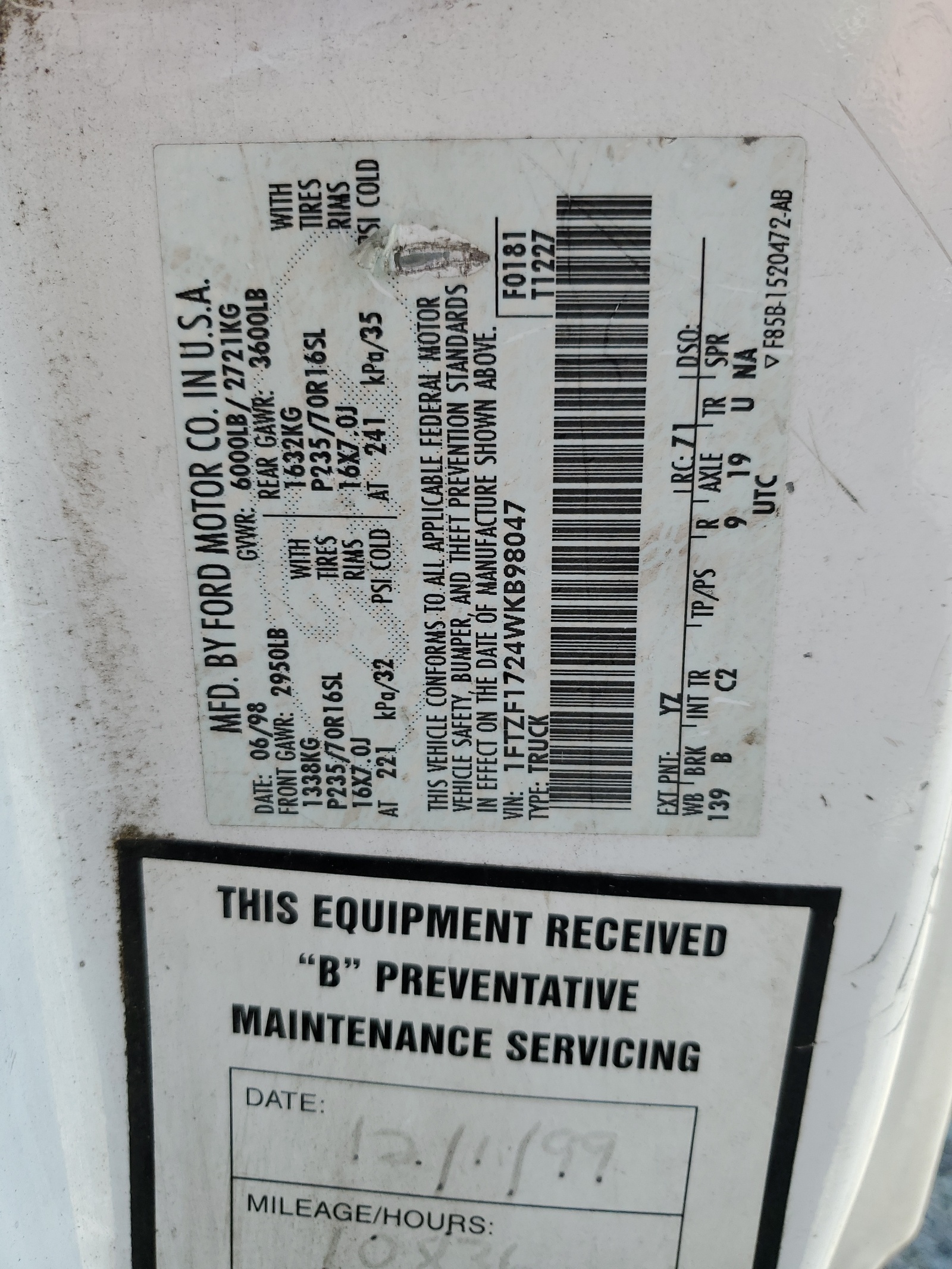 1FTZF1724WKB98047 1998 Ford F150