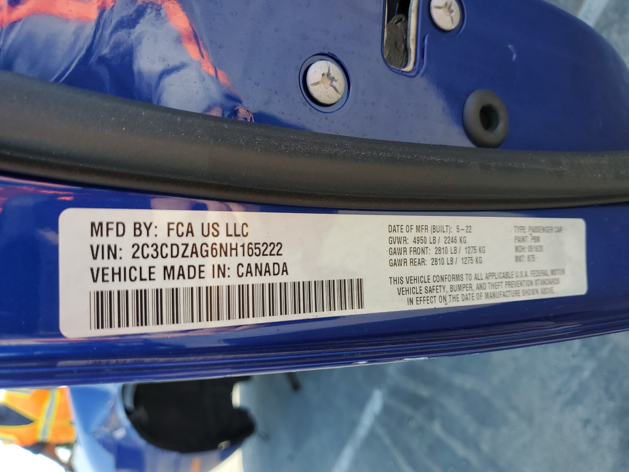 2C3CDZAG6NH165222 2022 Dodge Challenger Sxt