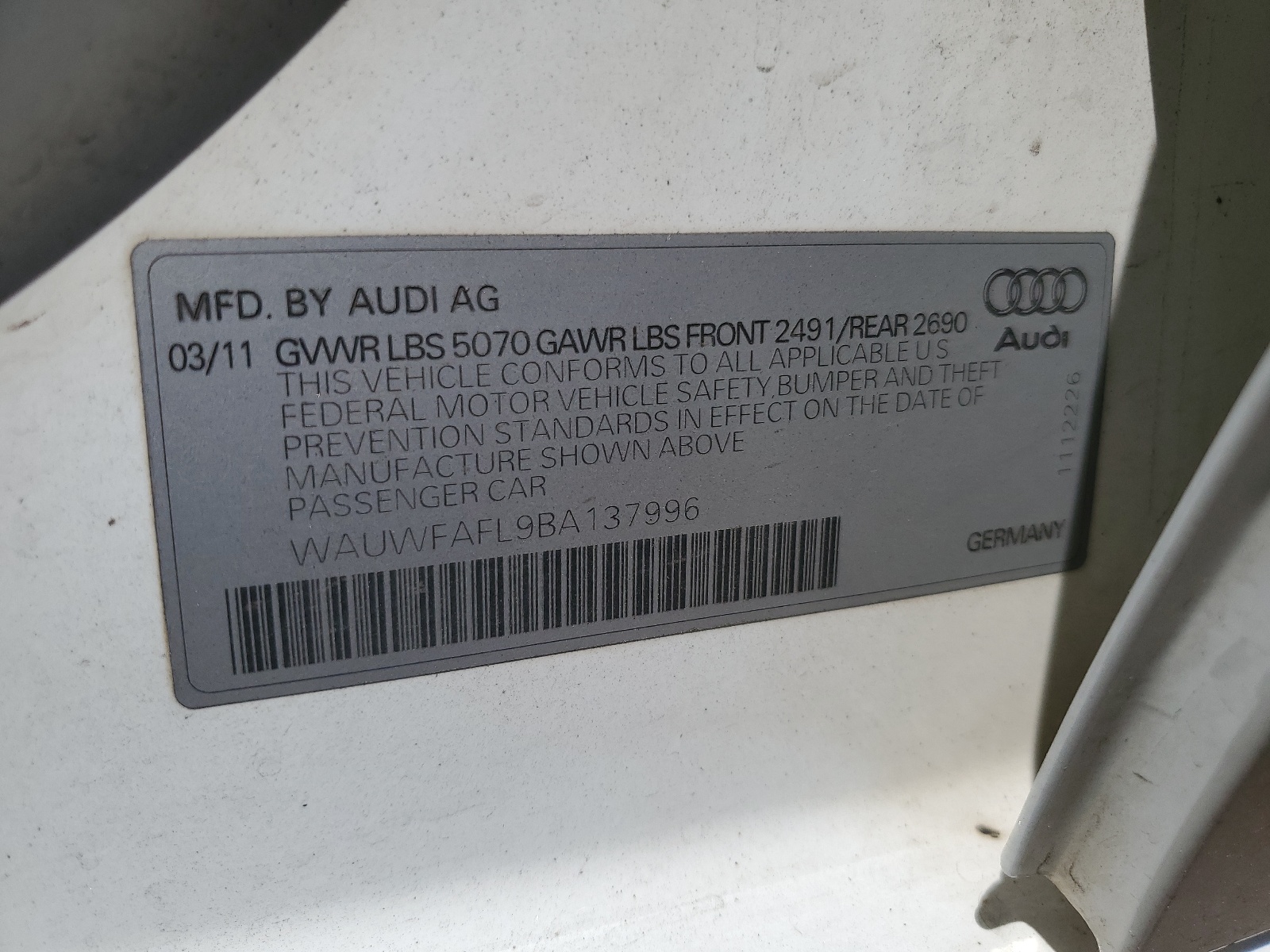 WAUWFAFL9BA137996 2011 Audi A4 Premium Plus