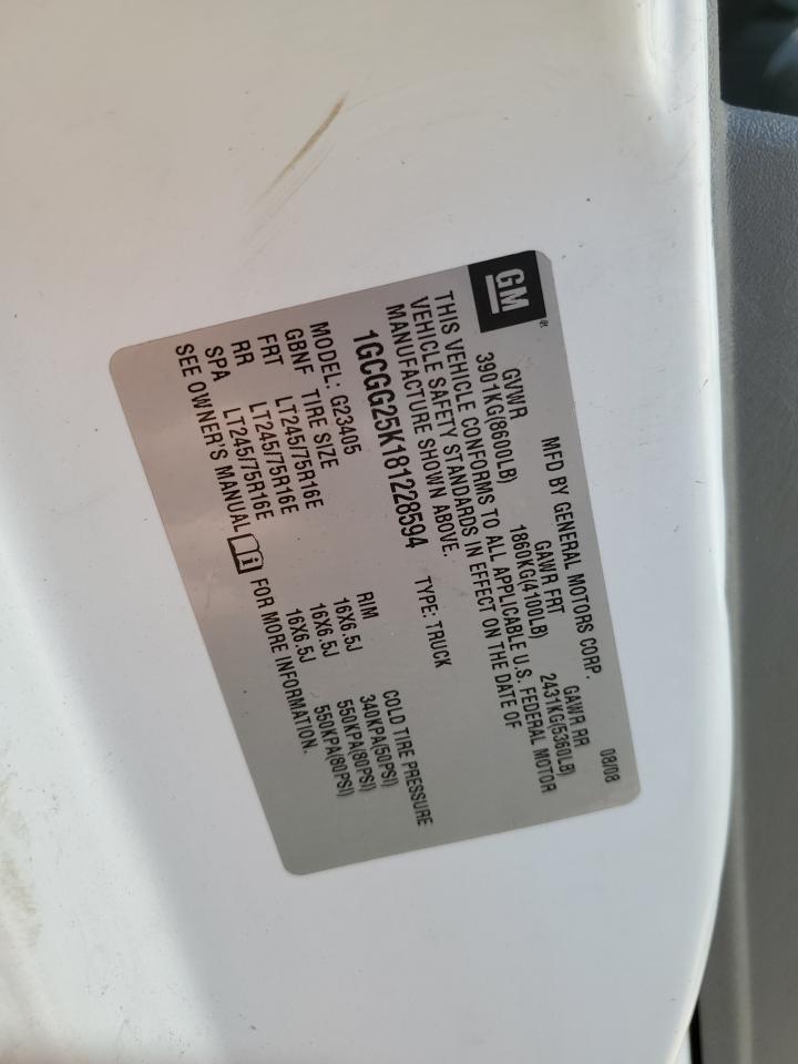 2008 Chevrolet Express G2500 VIN: 1GCGG25K181228594 Lot: 59706444