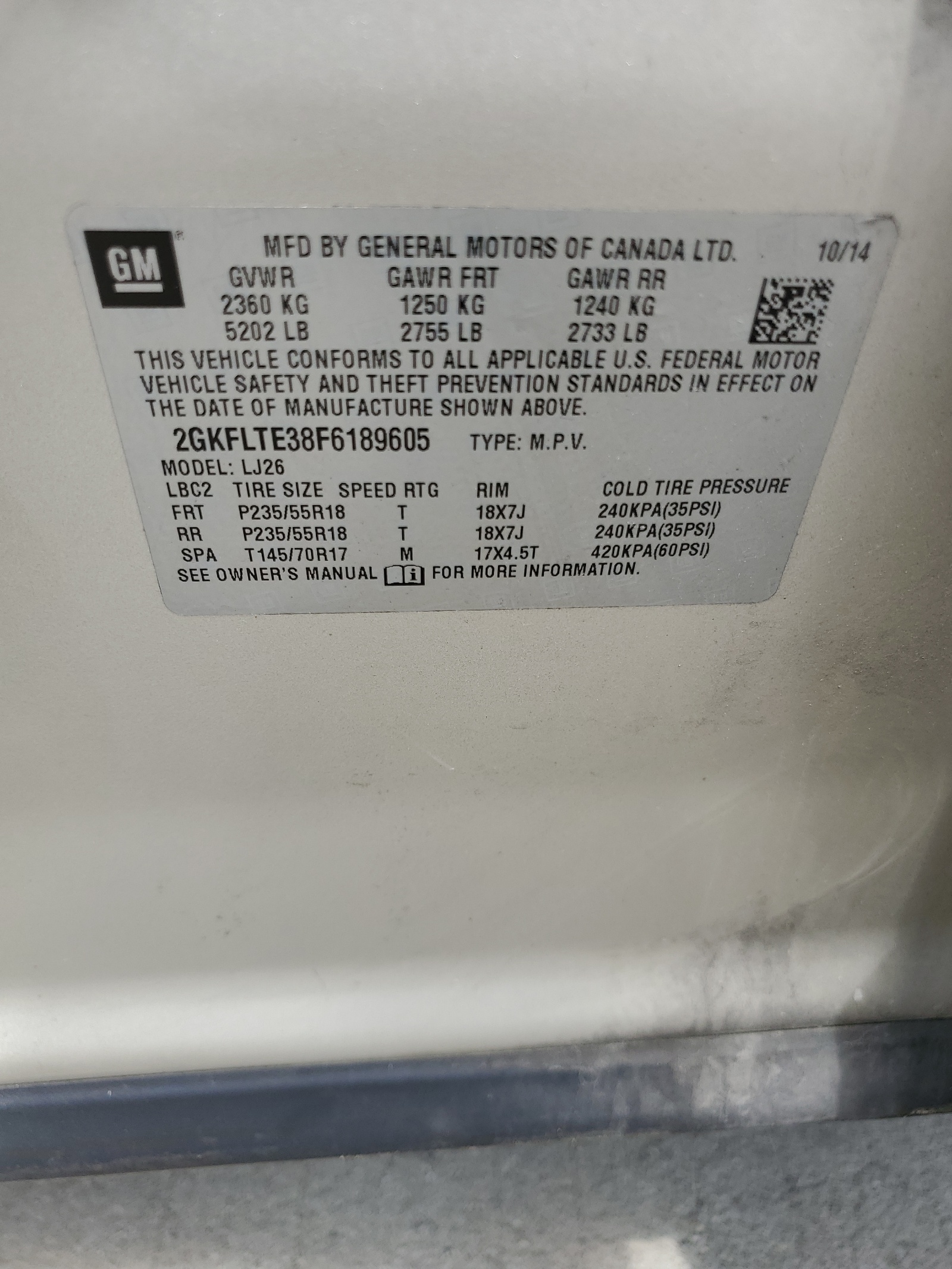 2GKFLTE38F6189605 2015 GMC Terrain Slt