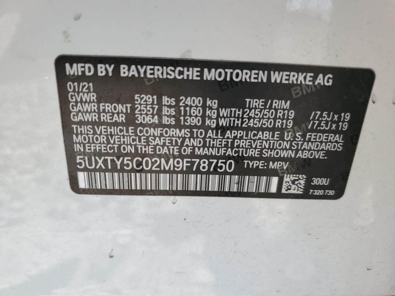 5UXTY5C02M9F78750 2021 BMW X3 xDrive30I