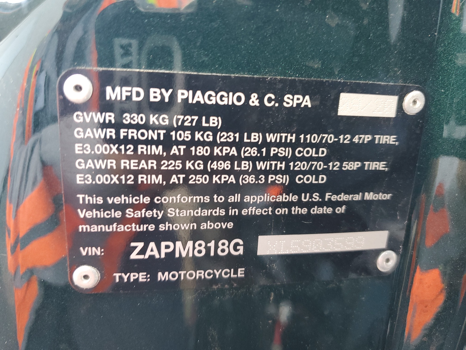 ZAPM818GXL5903599 2020 Vespa Scooter