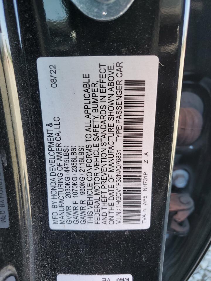 1HGCV1F32NA076831 2022 Honda Accord Sport