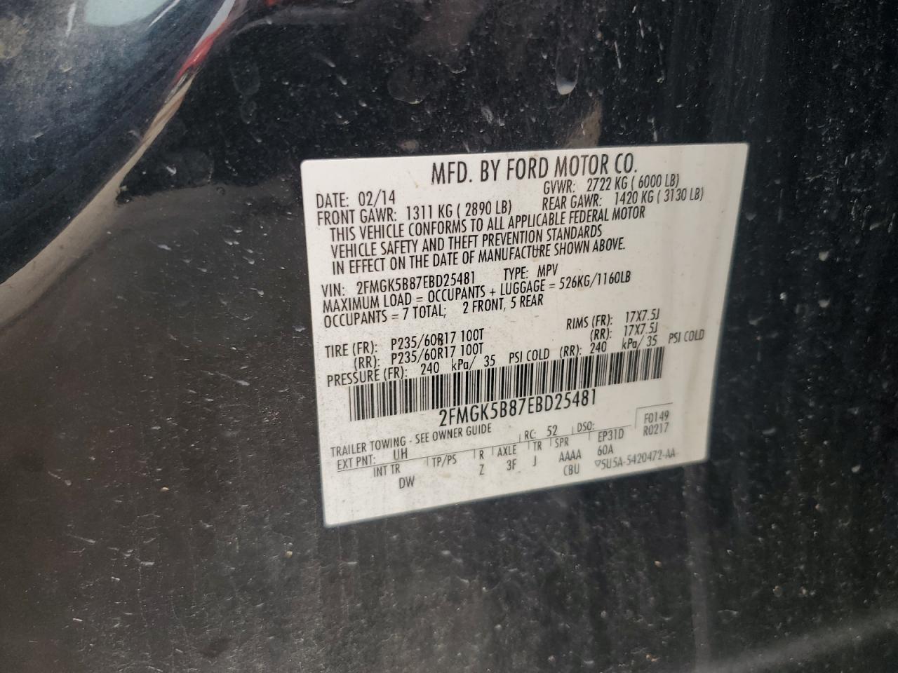 2FMGK5B87EBD25481 2014 Ford Flex Se