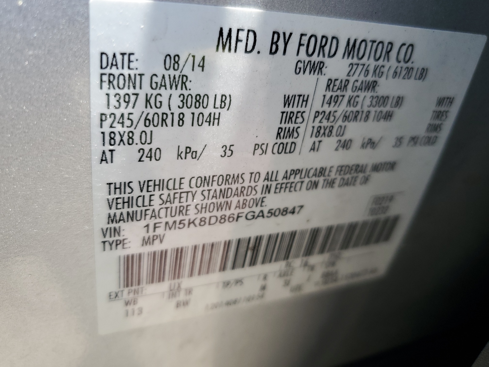 1FM5K8D86FGA50847 2015 Ford Explorer Xlt