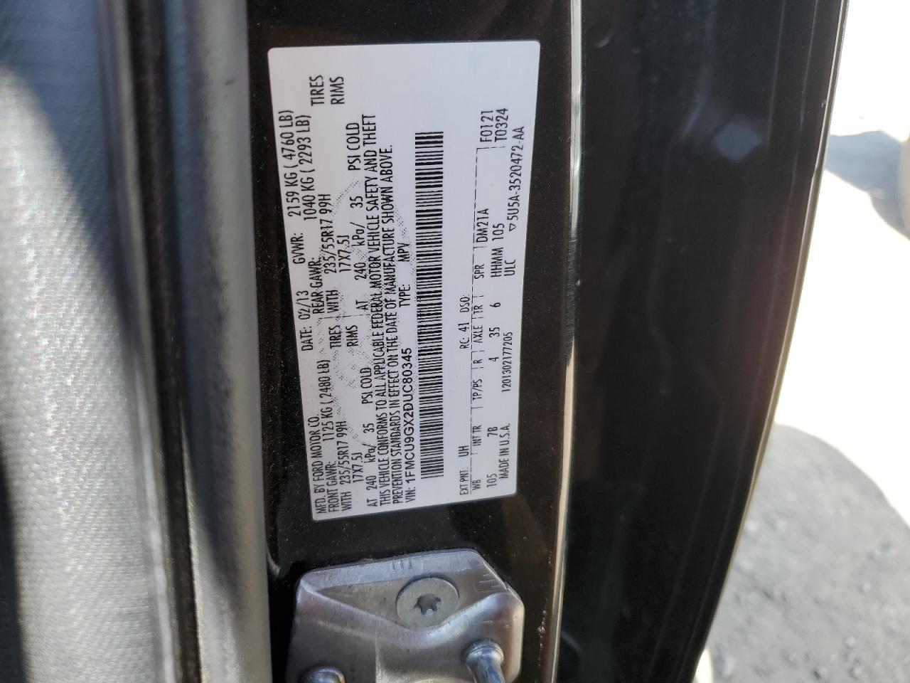 2013 Ford Escape Se VIN: 1FMCU9GX2DUC80345 Lot: 58557314