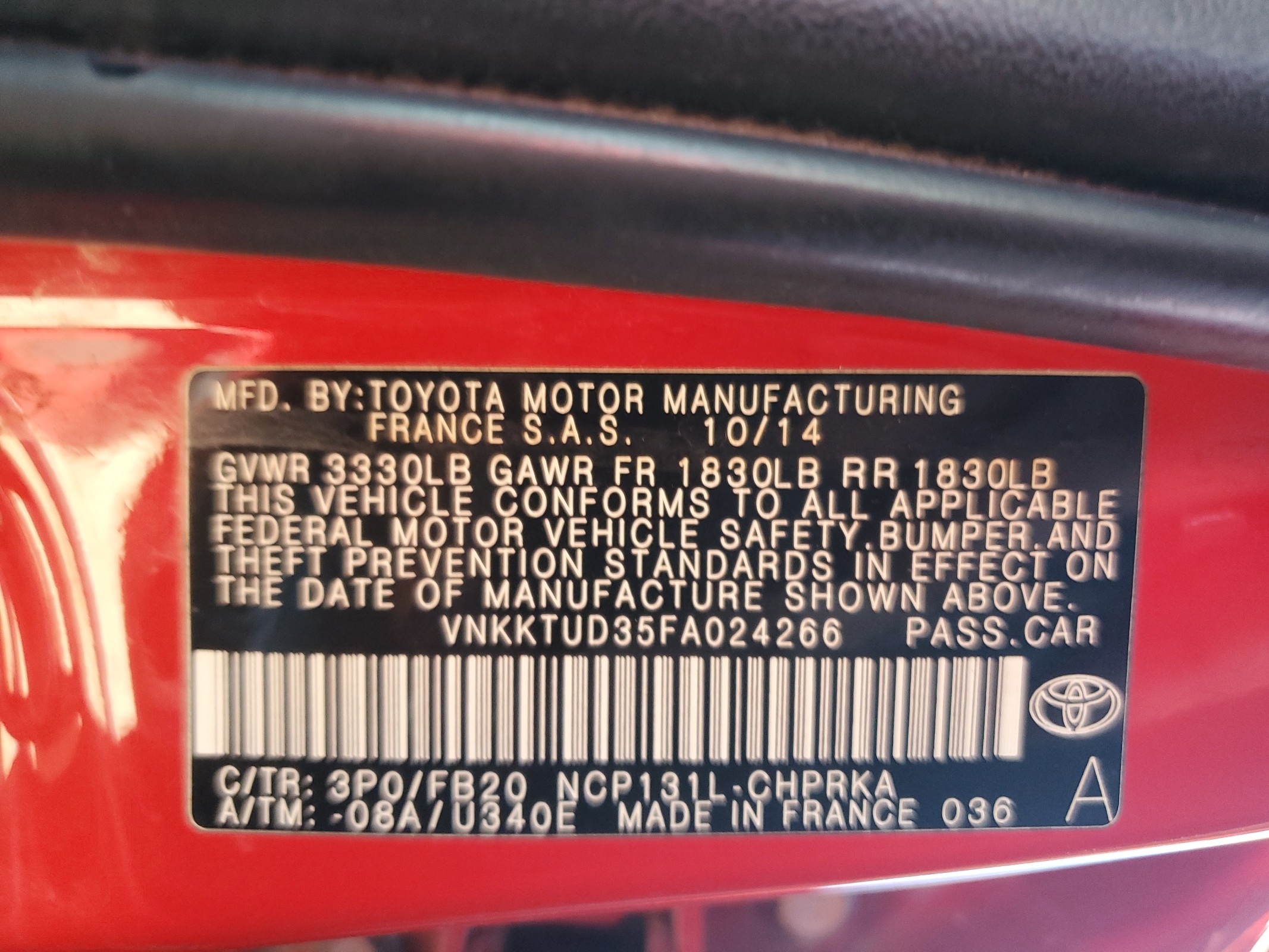 VNKKTUD35FA024266 2015 Toyota Yaris