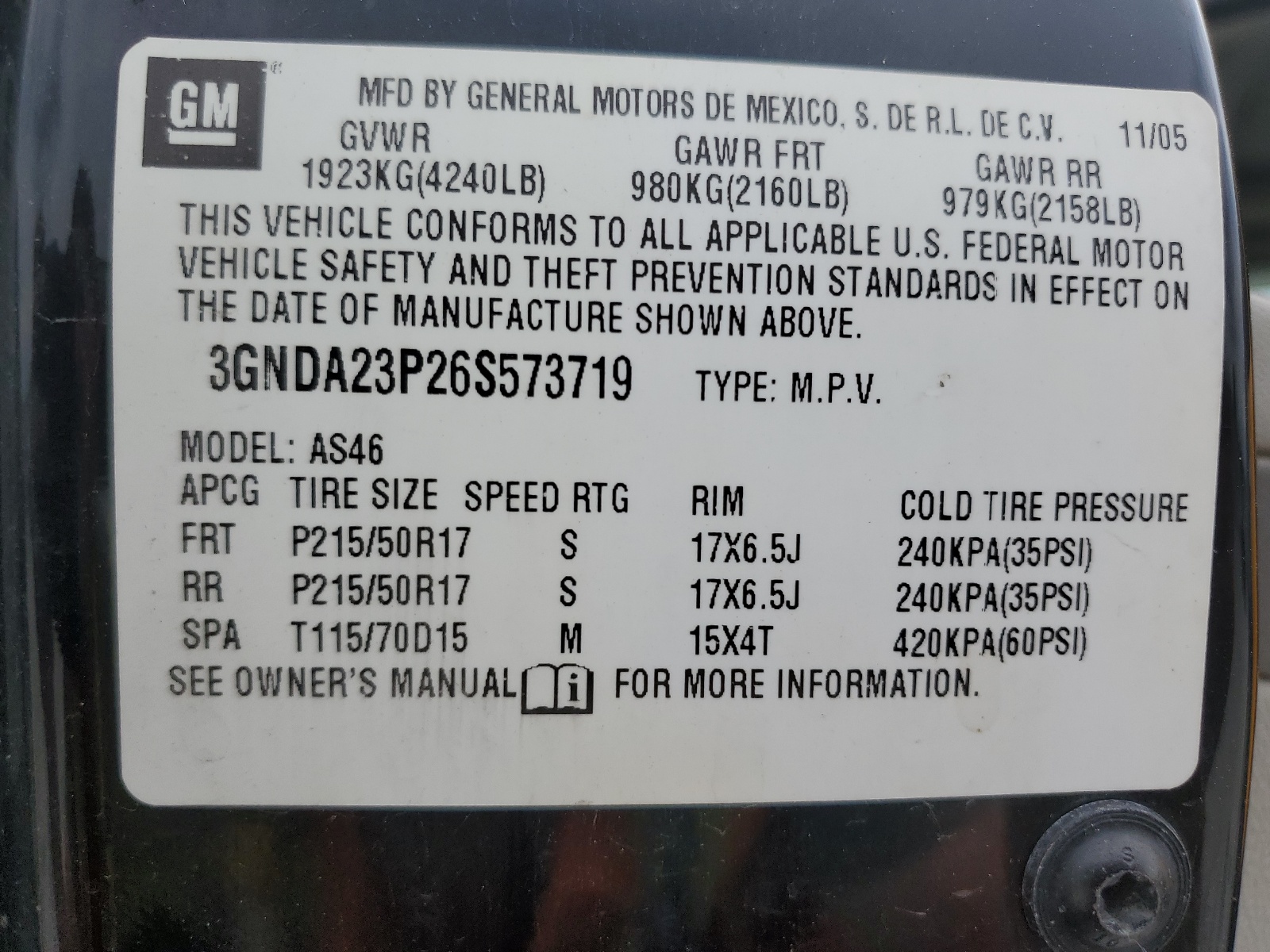 3GNDA23P26S573719 2006 Chevrolet Hhr Lt