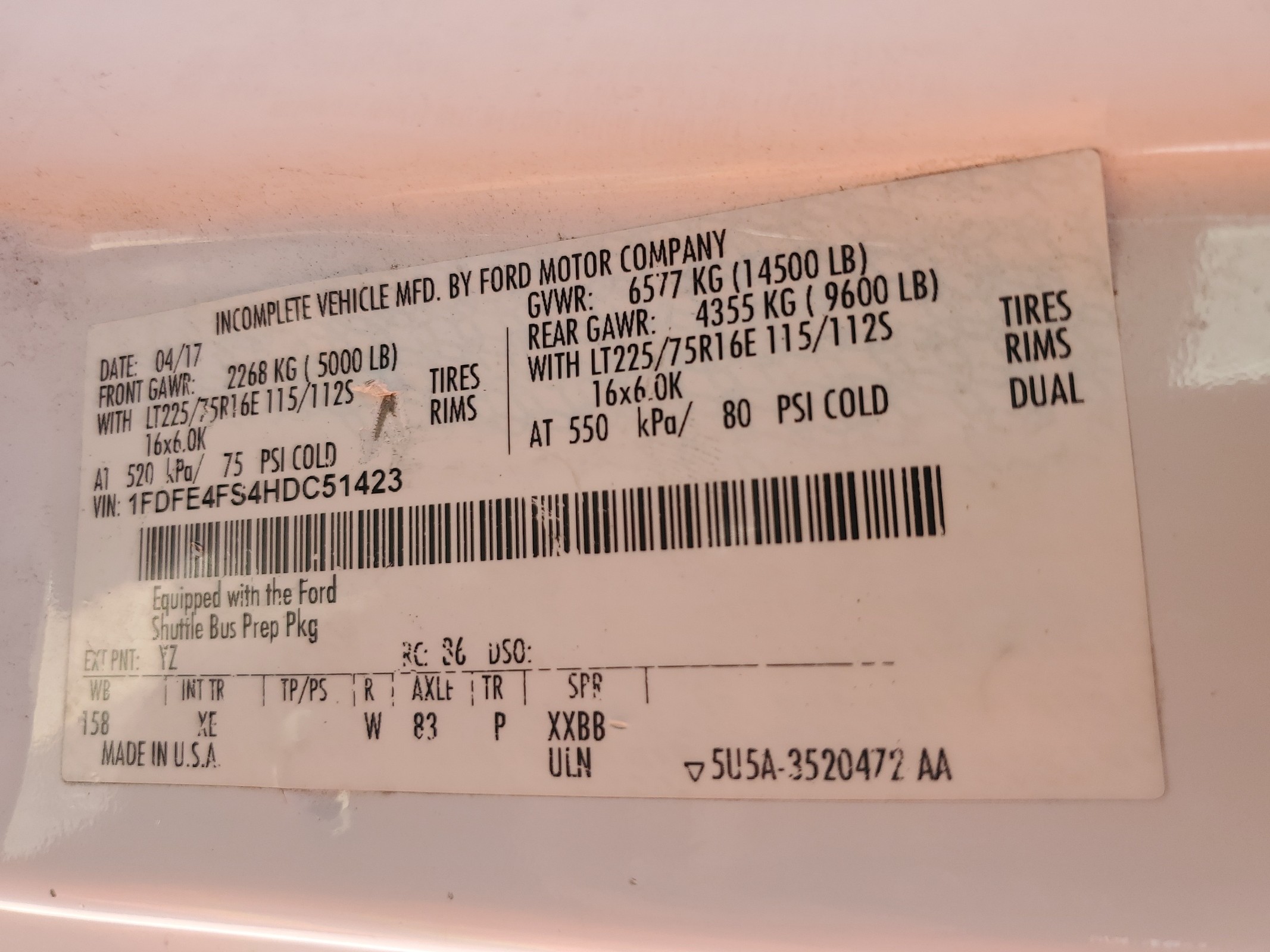 1FDFE4FS4HDC51423 2017 Ford Econoline E450 Super Duty Cutaway Van