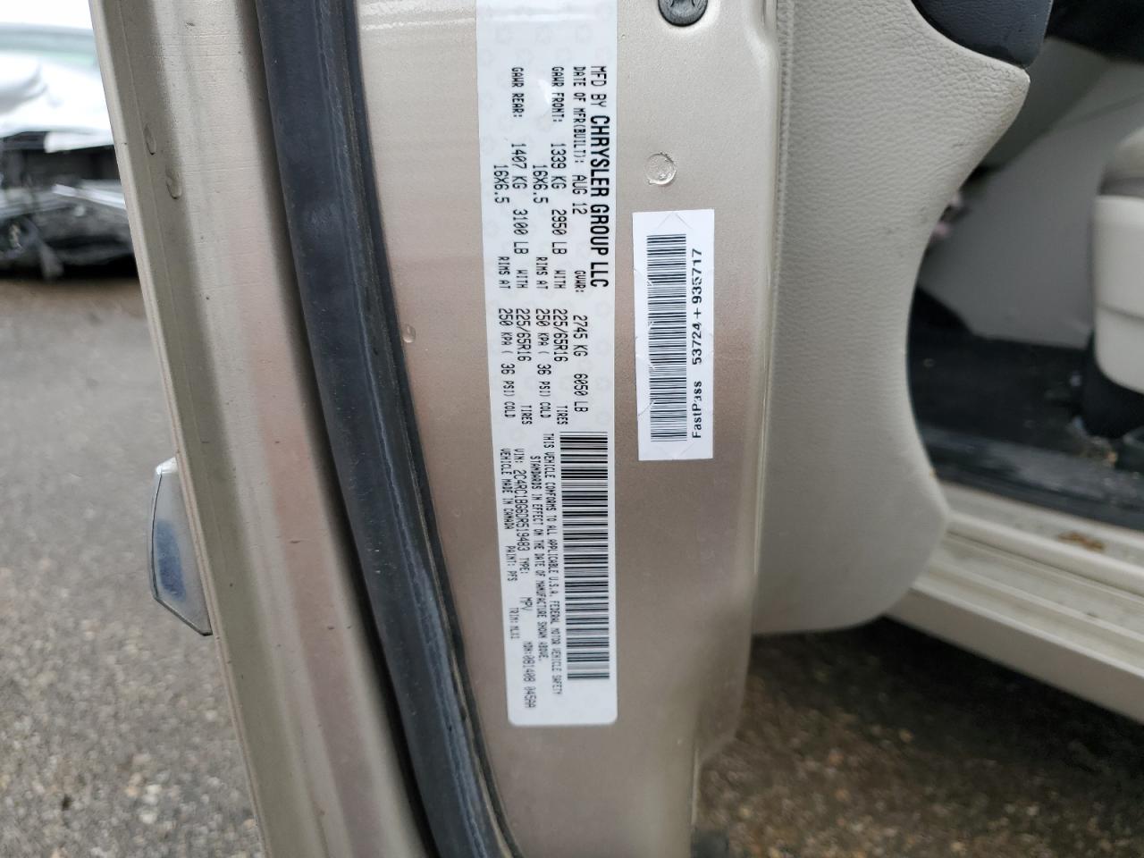 2013 Chrysler Town & Country Touring VIN: 2C4RC1BG6DR519483 Lot: 57512794