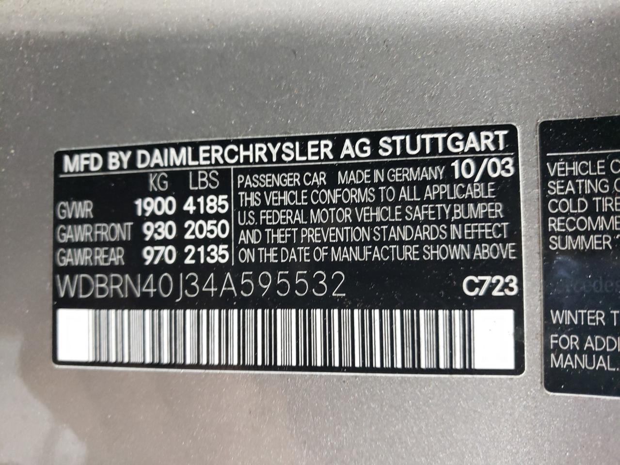 2004 Mercedes-Benz C 230K Sport Coupe VIN: WDBRN40J34A595532 Lot: 60169924