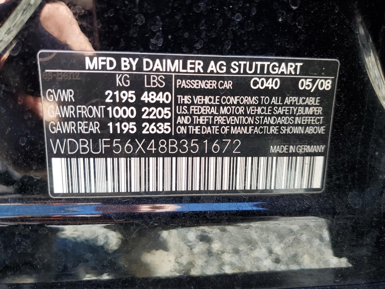 WDBUF56X48B351672 2008 Mercedes-Benz E 350