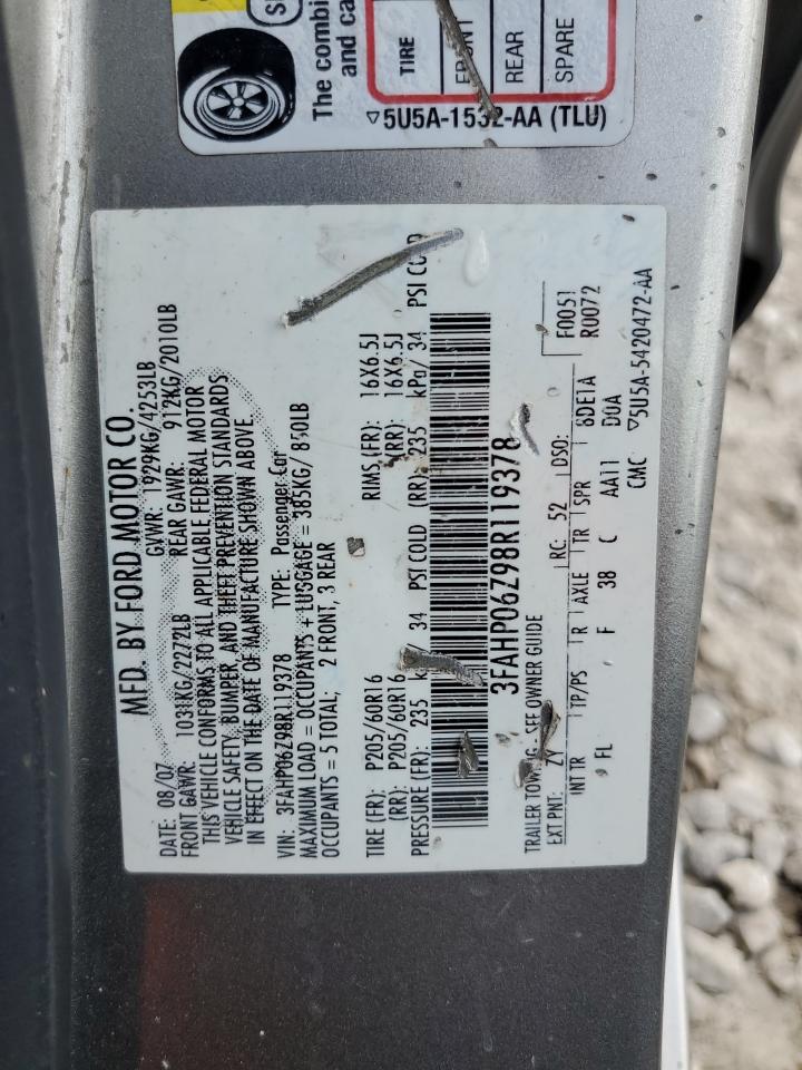 2008 Ford Fusion S VIN: 3FAHP06Z98R119378 Lot: 60680394