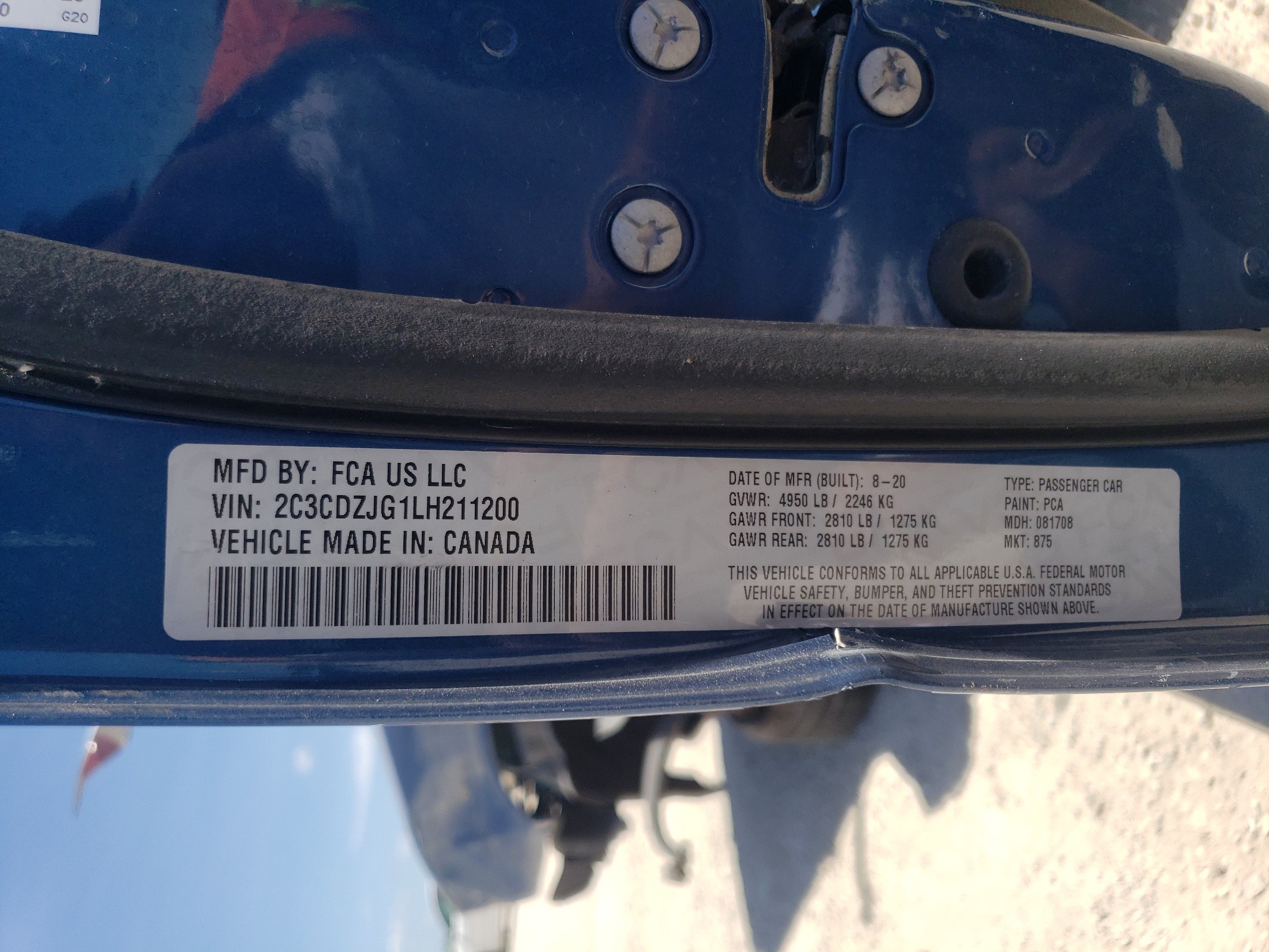 2C3CDZJG1LH211200 2020 Dodge Challenger Gt