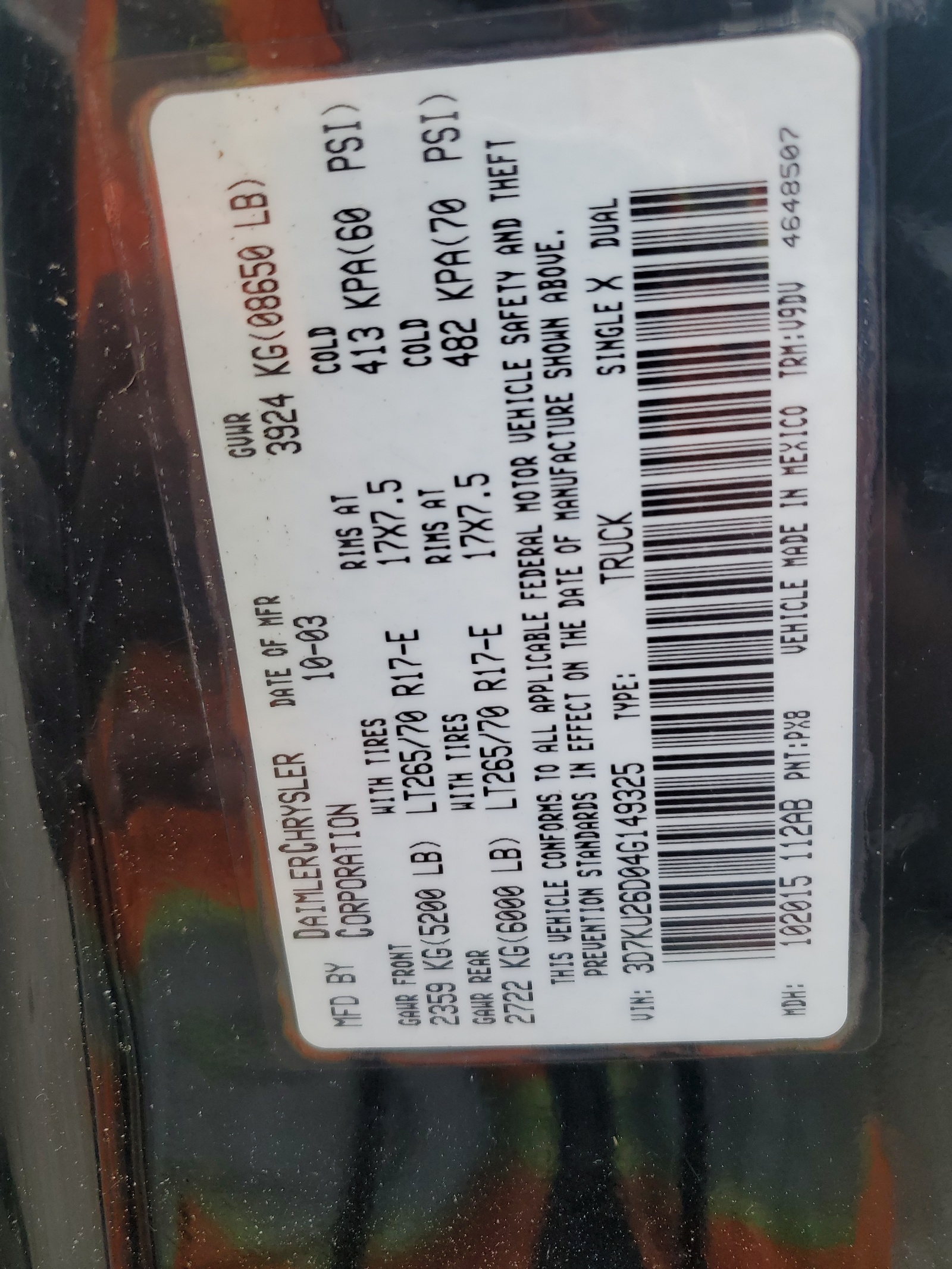 3D7KU26D04G149325 2004 Dodge Ram 2500 St