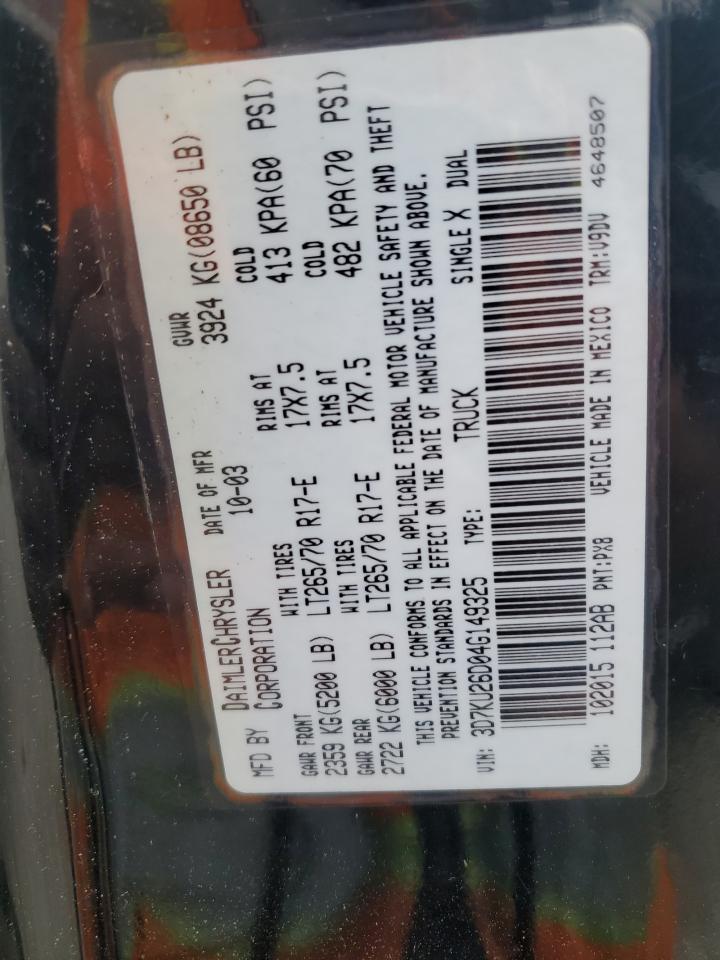 2004 Dodge Ram 2500 St VIN: 3D7KU26D04G149325 Lot: 60039474