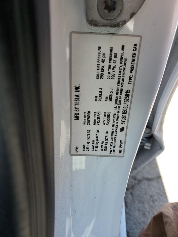 2020 Tesla Model 3 VIN: 5YJ3E1EC6LF625015 Lot: 60974264