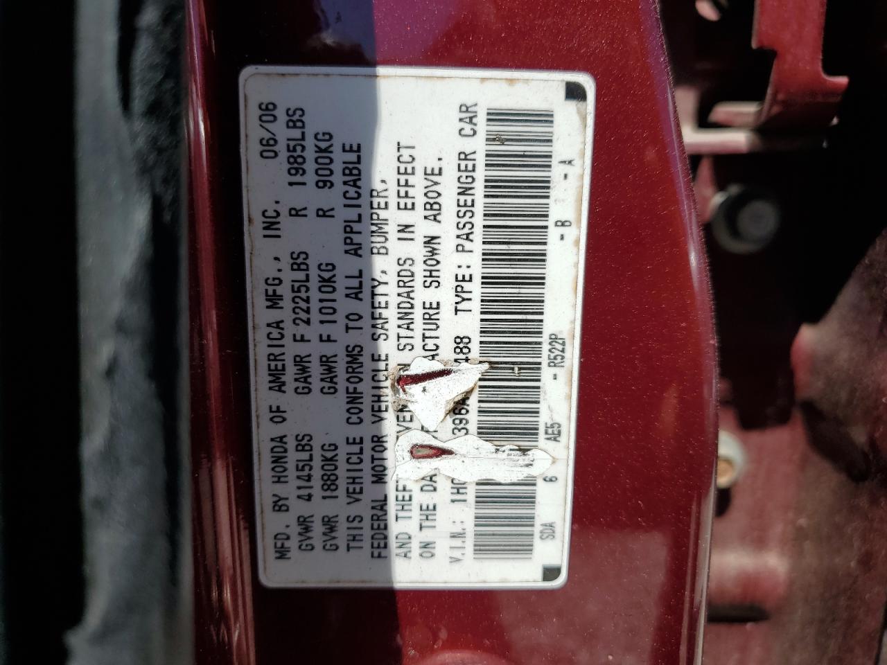 2006 Honda Accord Se VIN: 1HGCM56396A159488 Lot: 60487664