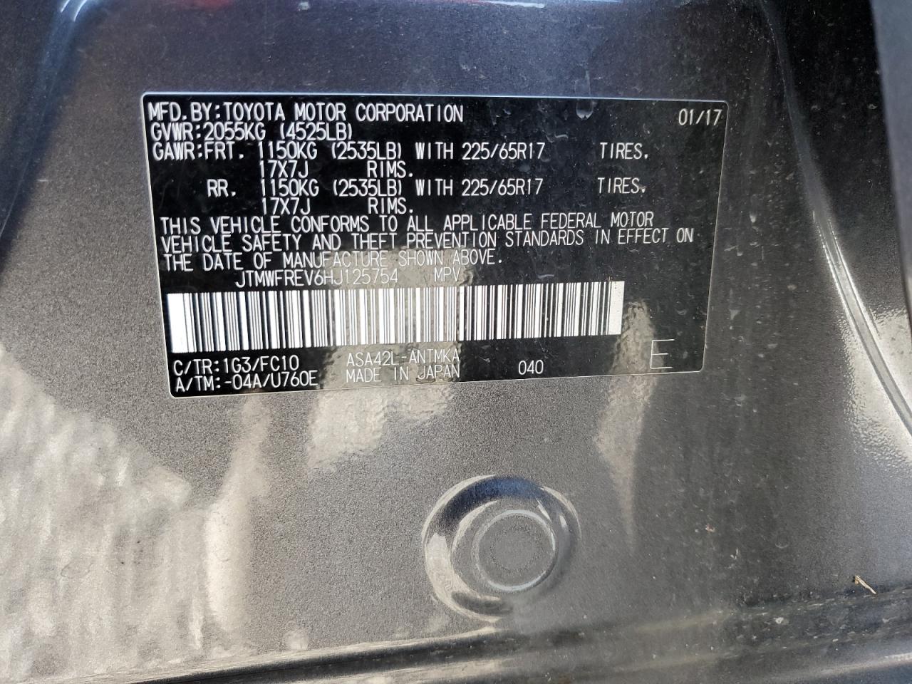 2017 Toyota Rav4 Xle VIN: JTMWFREV6HJ125754 Lot: 58657924
