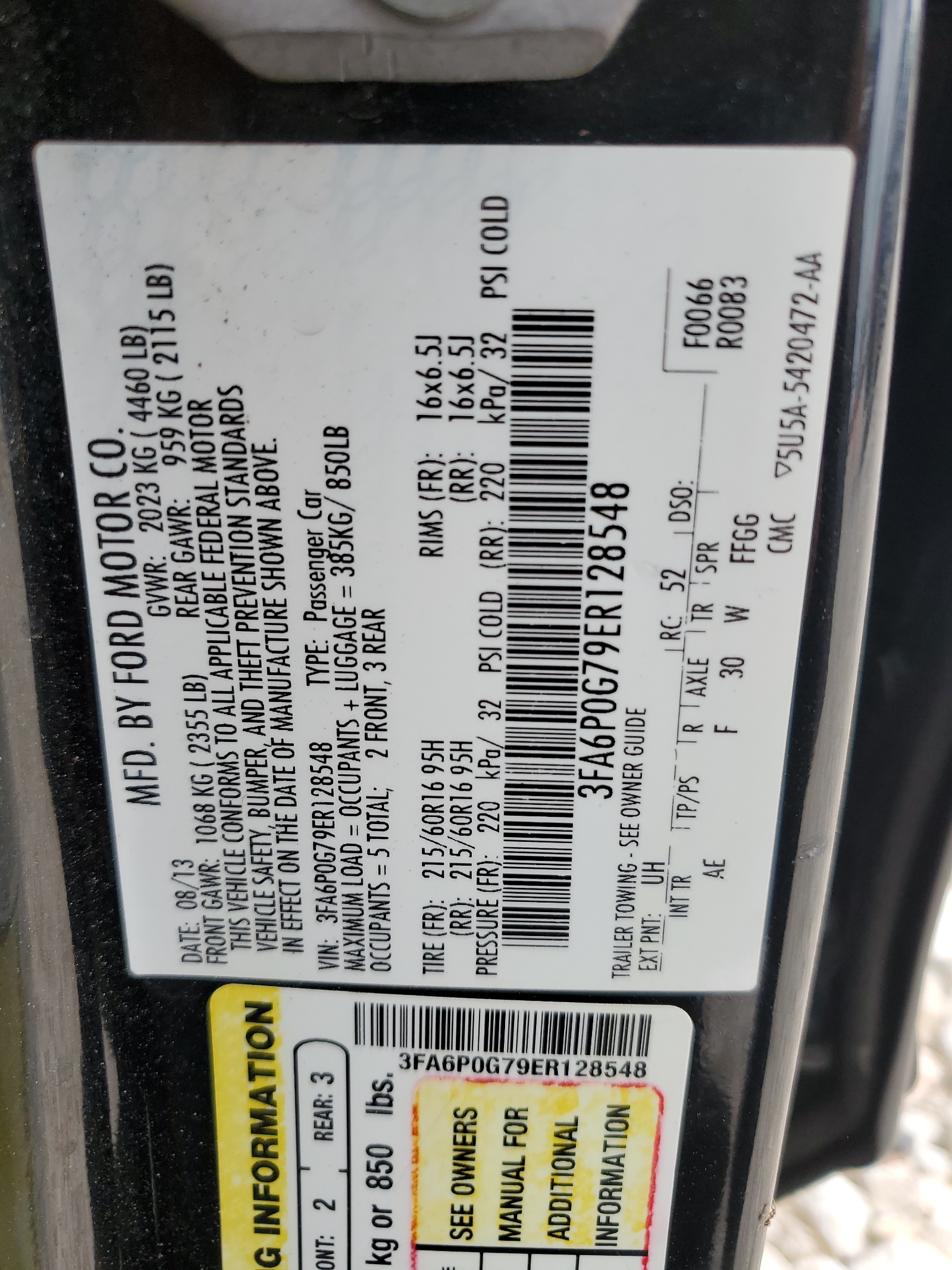 3FA6P0G79ER128548 2014 Ford Fusion S