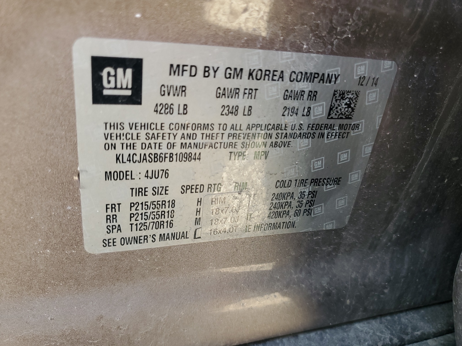 KL4CJASB6FB109844 2015 Buick Encore