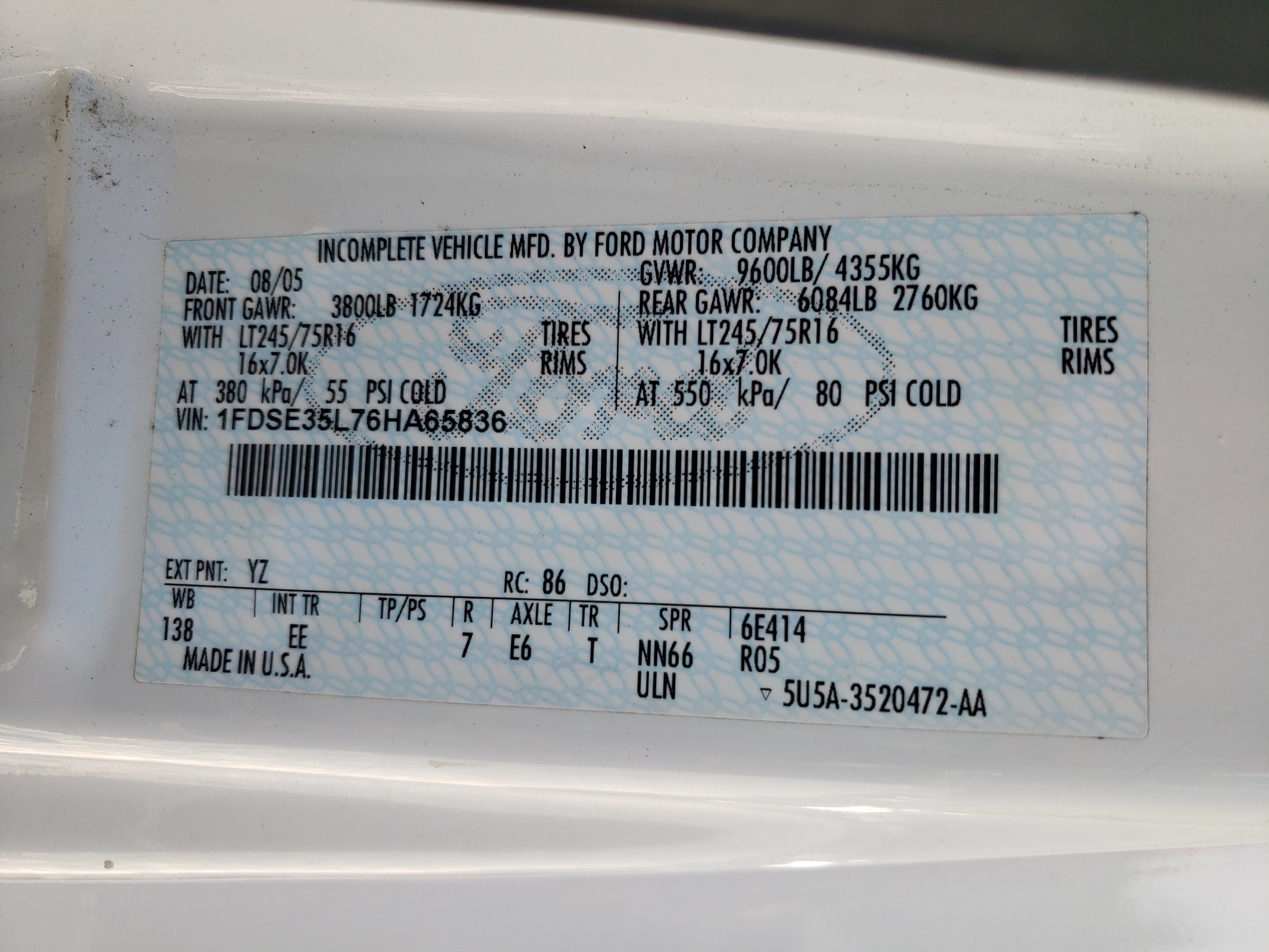 1FDSE35L76HA65836 2006 Ford Econoline E350 Super Duty Cutaway Van