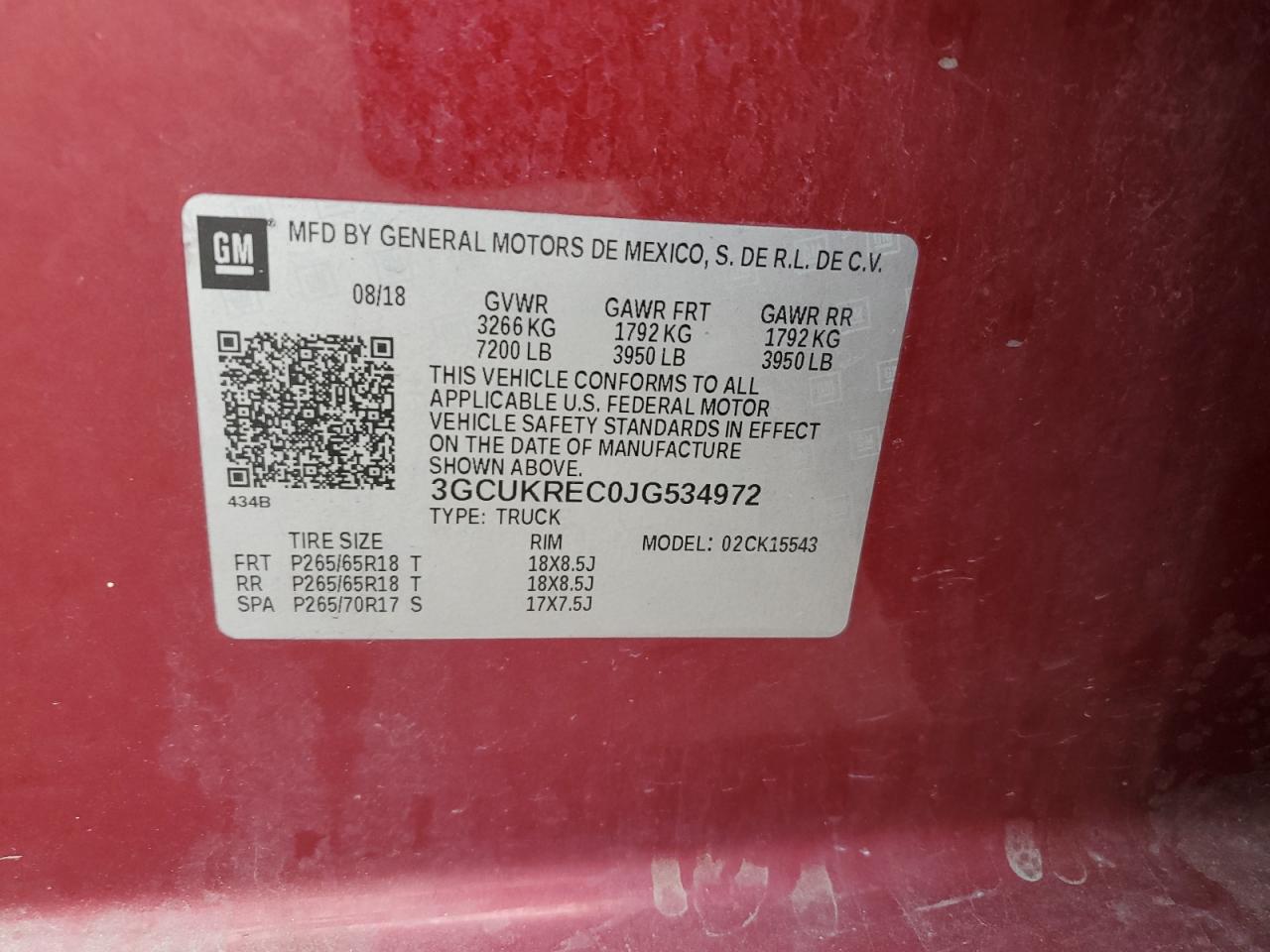 3GCUKREC0JG534972 2018 Chevrolet Silverado K1500 Lt