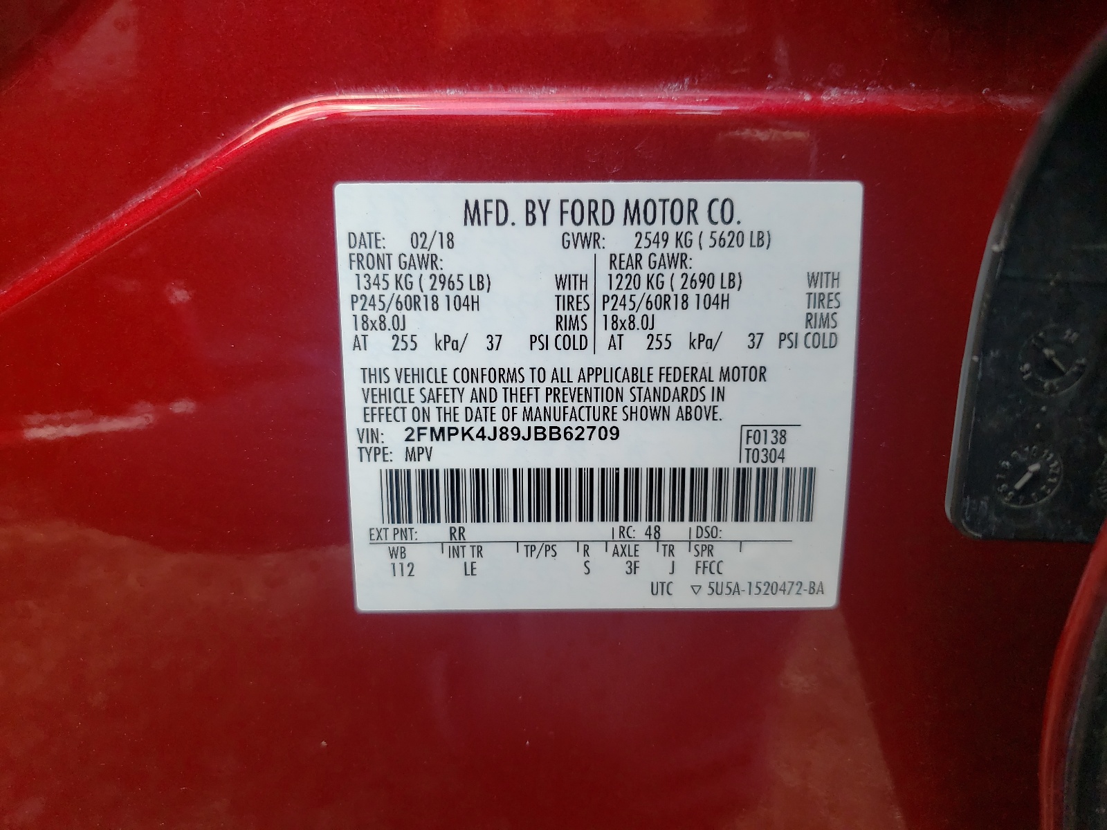 2FMPK4J89JBB62709 2018 Ford Edge Sel