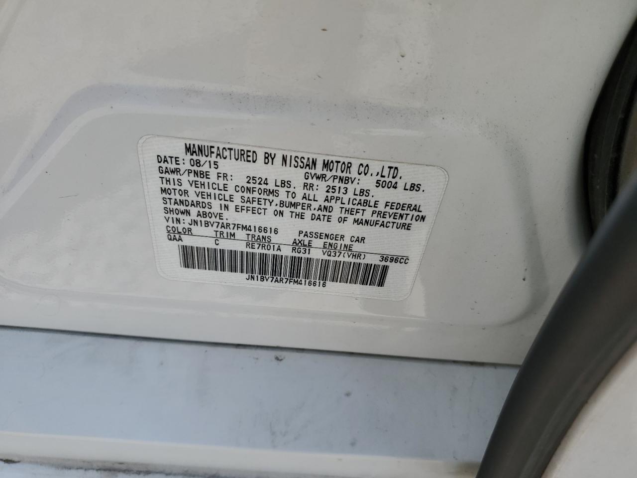 2015 Infiniti Q50 Base VIN: JN1BV7AR7FM416616 Lot: 59439764