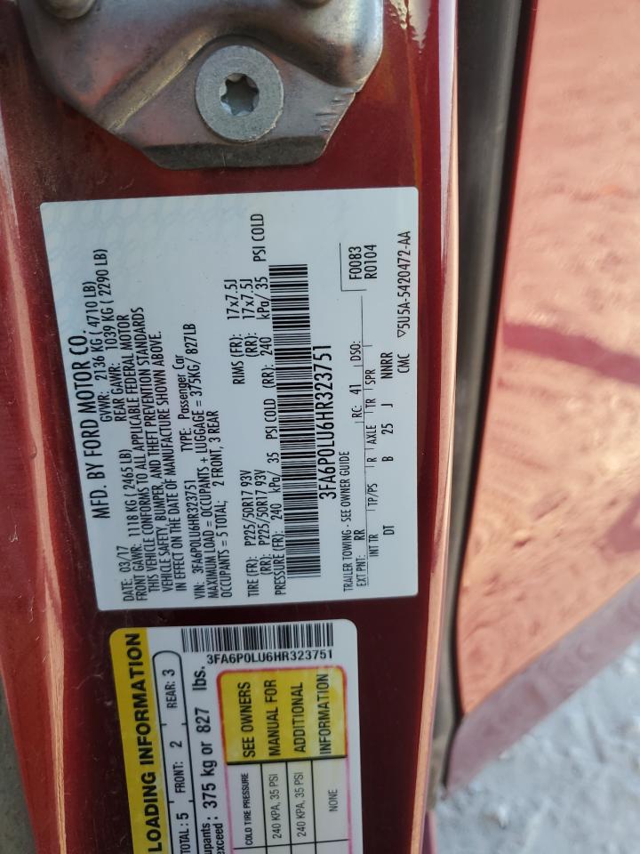 2017 Ford Fusion Se Hybrid VIN: 3FA6P0LU6HR323751 Lot: 56915304