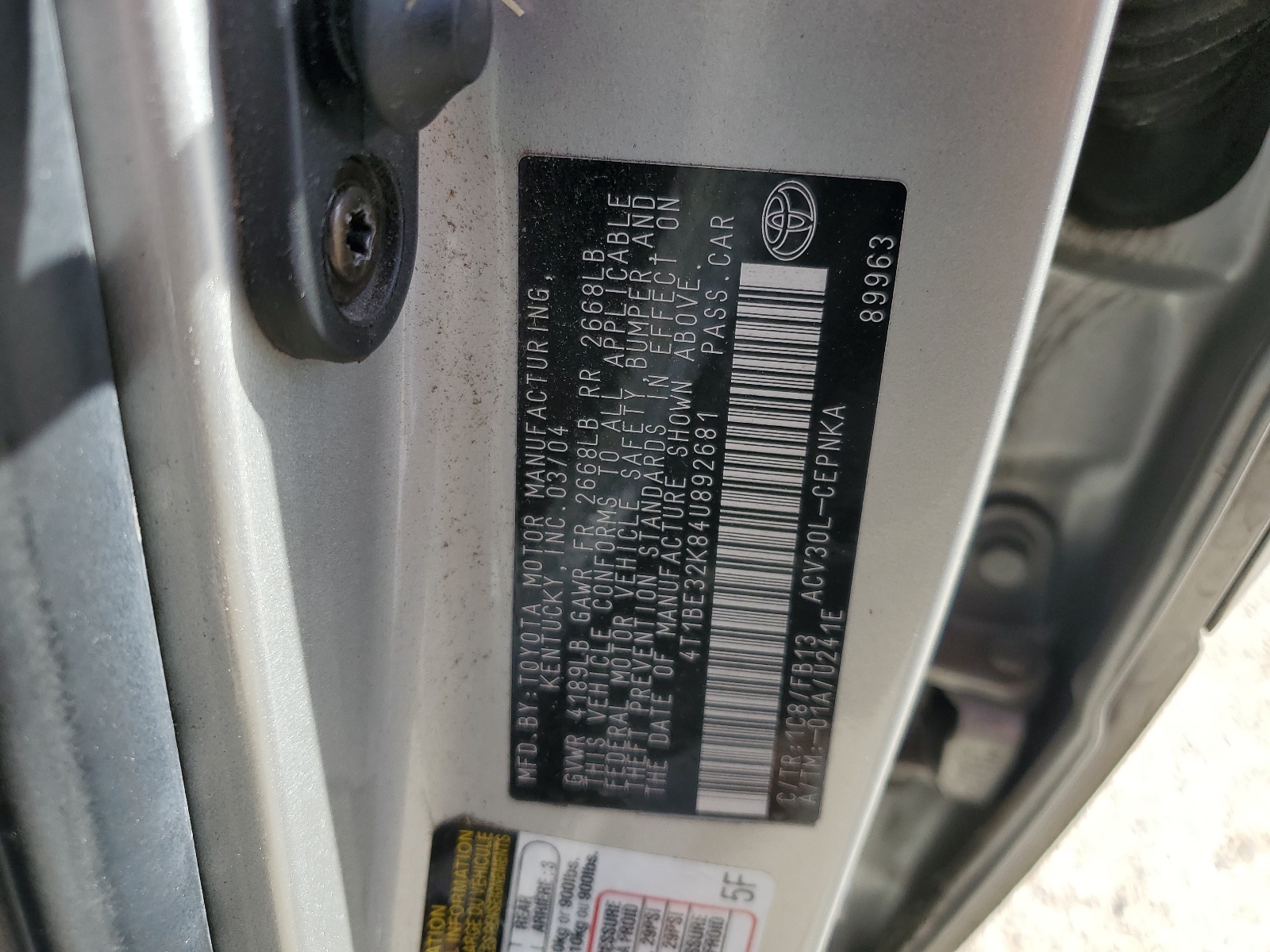 4T1BE32K84U892681 2004 Toyota Camry Le