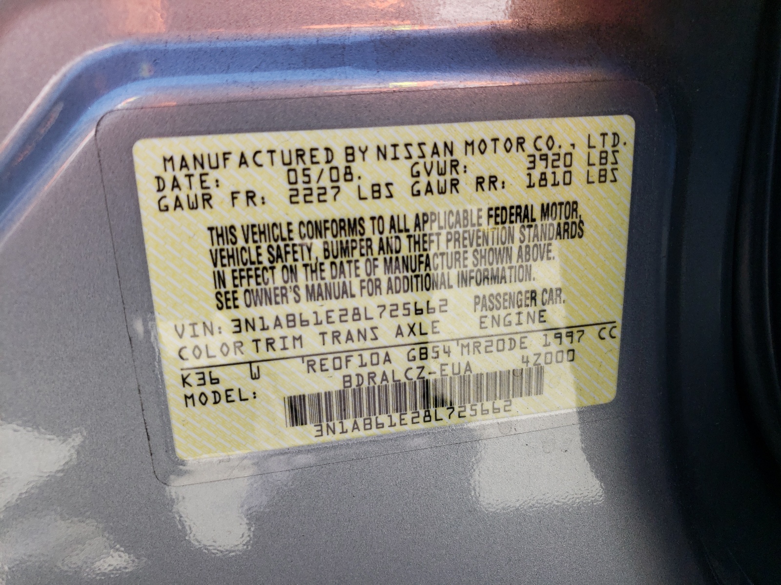 3N1AB61E28L725662 2008 Nissan Sentra 2.0