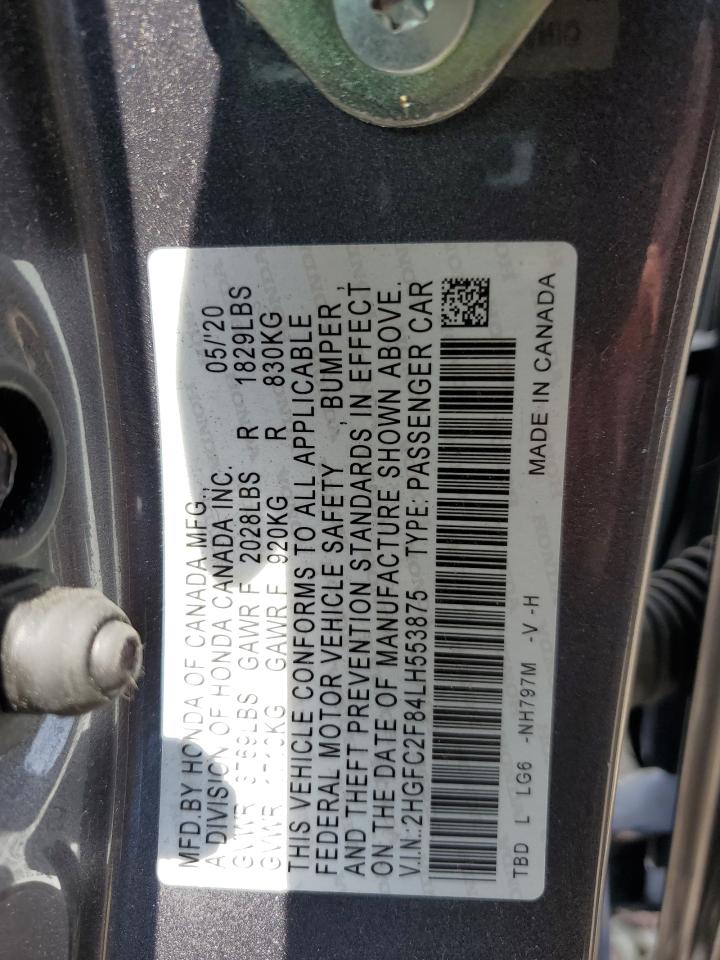 2020 Honda Civic Sport VIN: 2HGFC2F84LH553875 Lot: 59934414