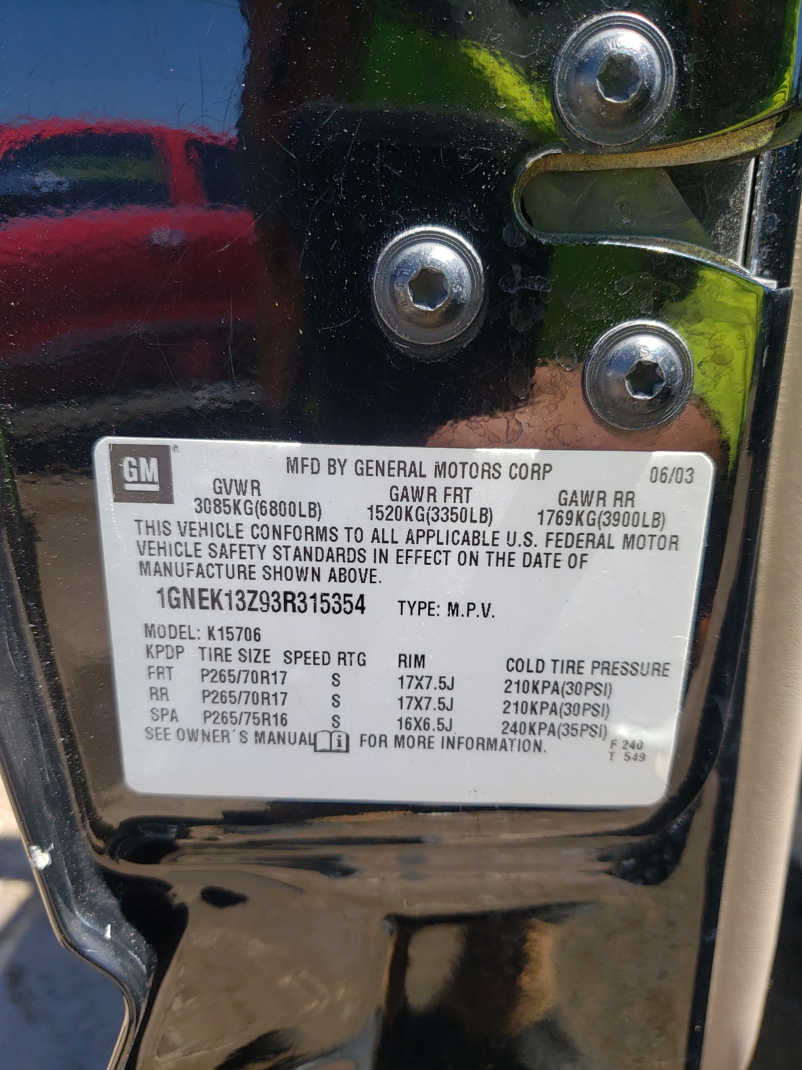 1GNEK13Z93R315354 2003 Chevrolet Tahoe K1500