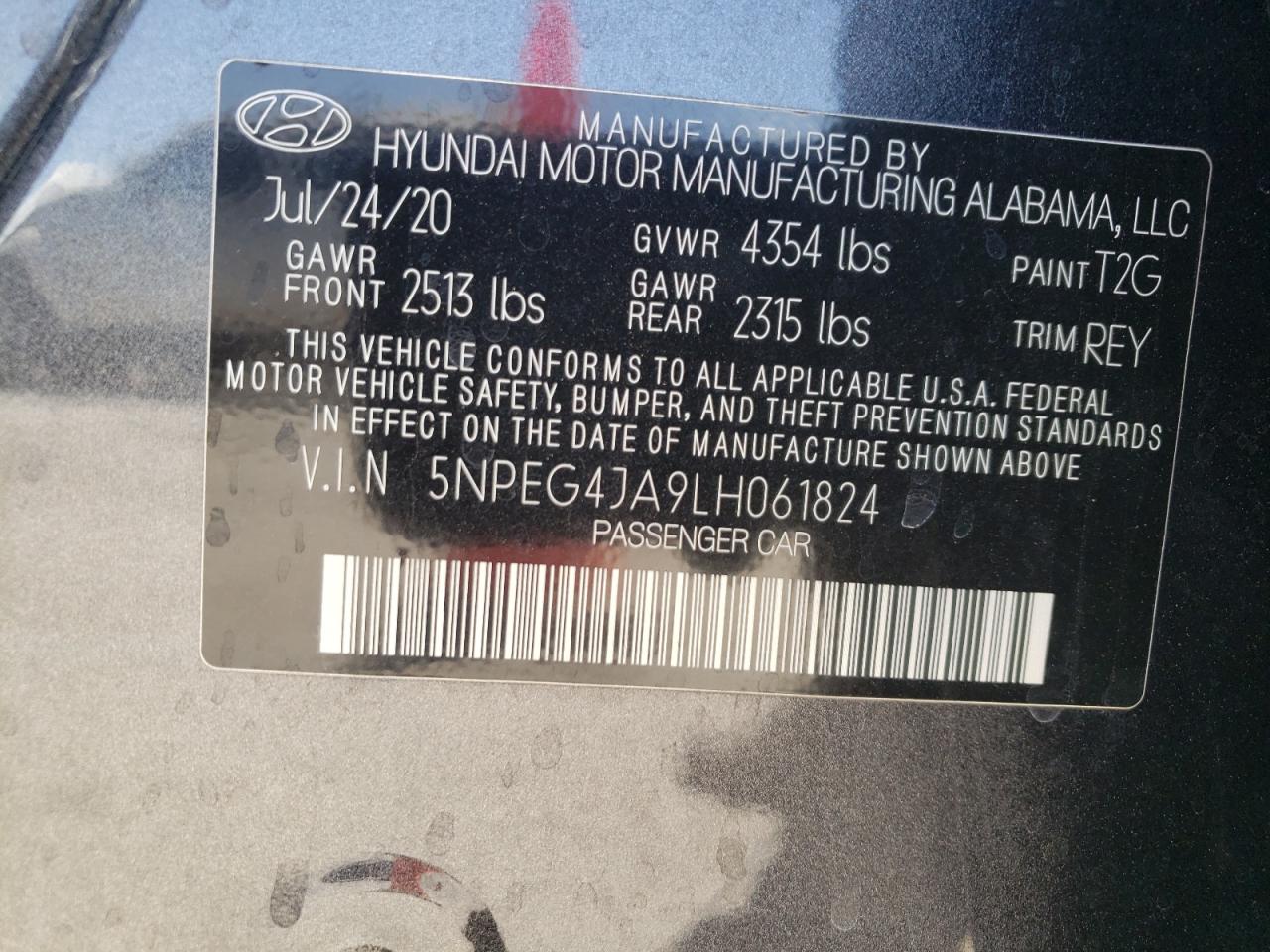 5NPEG4JA9LH061824 2020 Hyundai Sonata Se