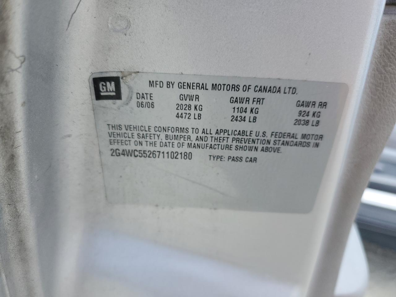 2007 Buick Lacrosse Cx VIN: 2G4WC552671102180 Lot: 59678844