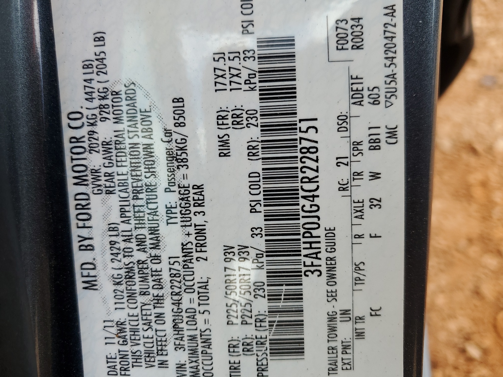 3FAHP0JG4CR228751 2012 Ford Fusion Sel