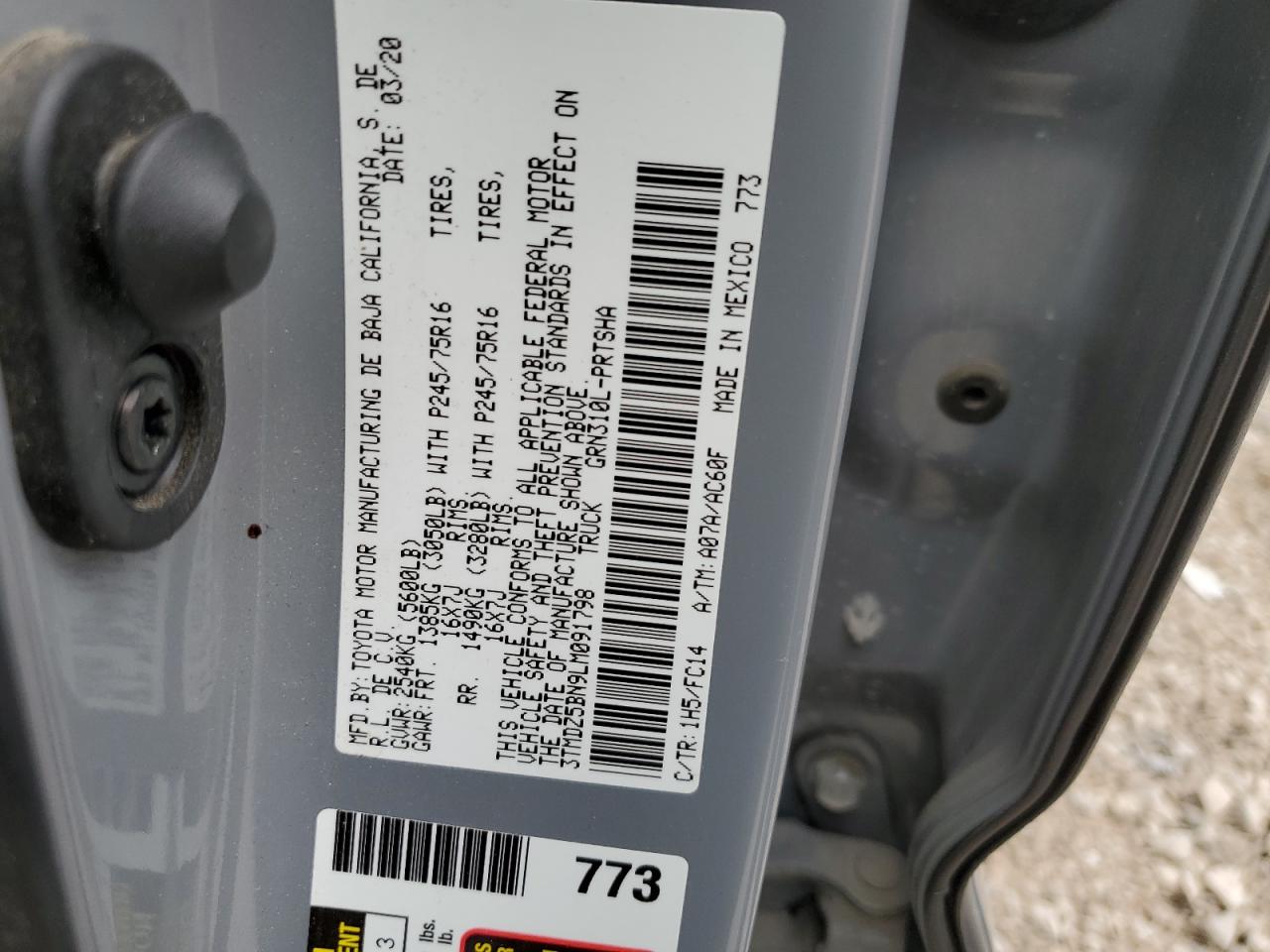 2020 Toyota Tacoma Double Cab VIN: 3TMDZ5BN9LM091798 Lot: 53556264