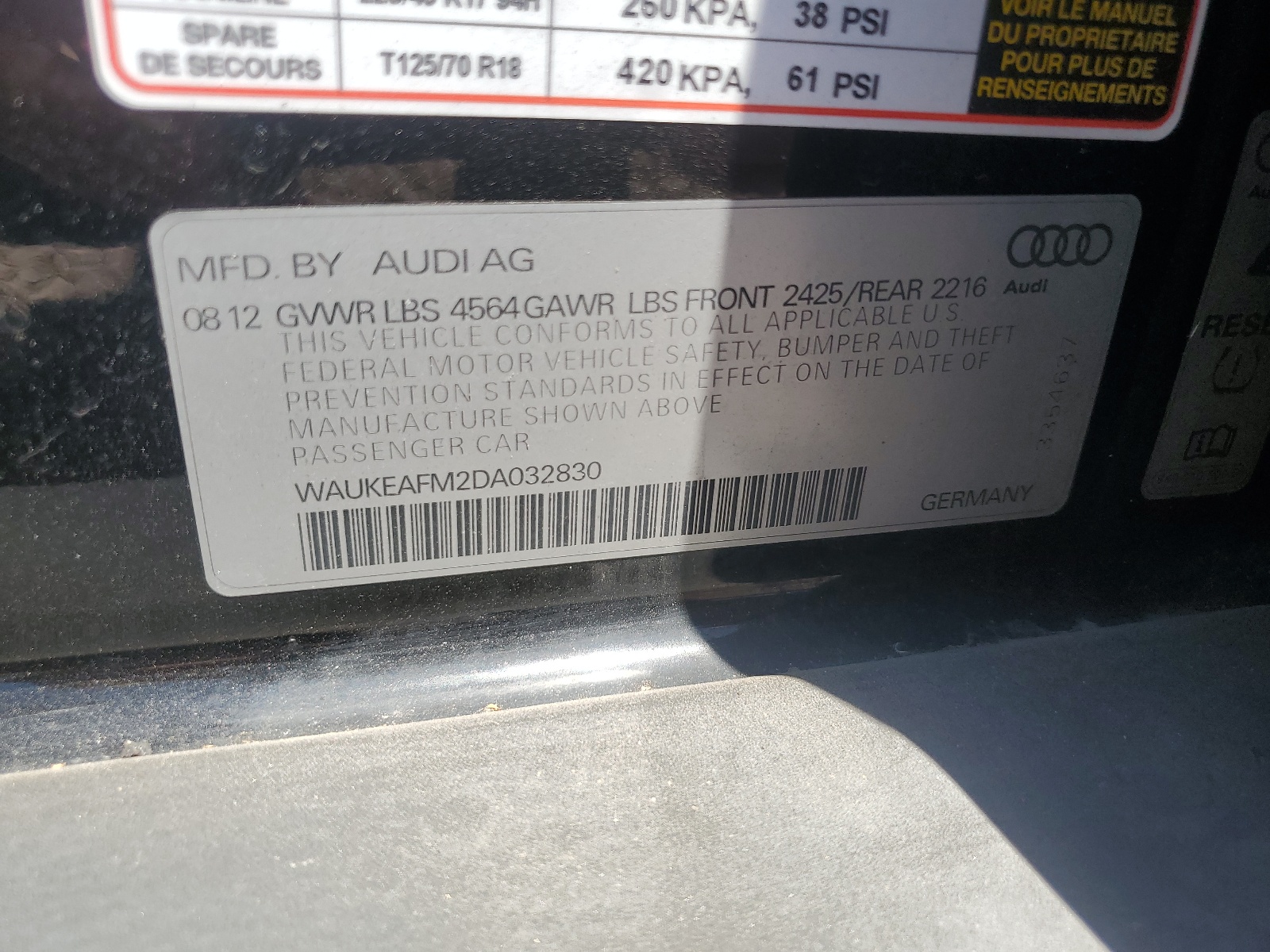 WAUKEAFM2DA032830 2013 Audi A3 Premium Plus