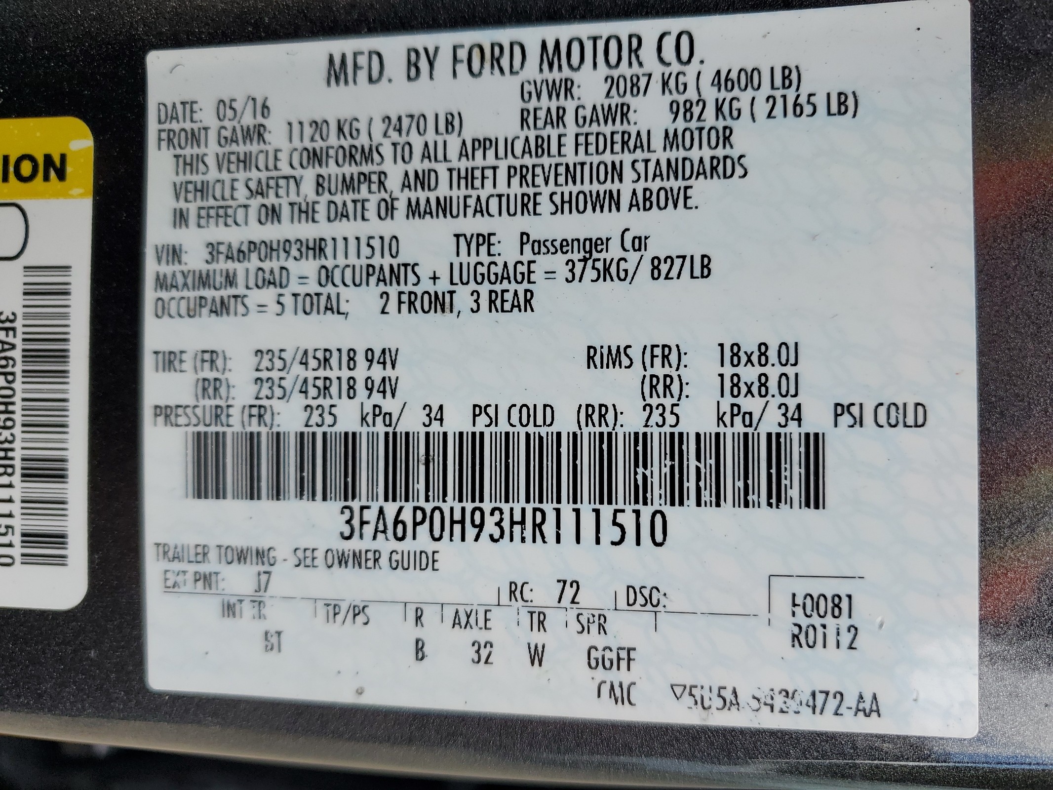 3FA6P0H93HR111510 2017 Ford Fusion Se