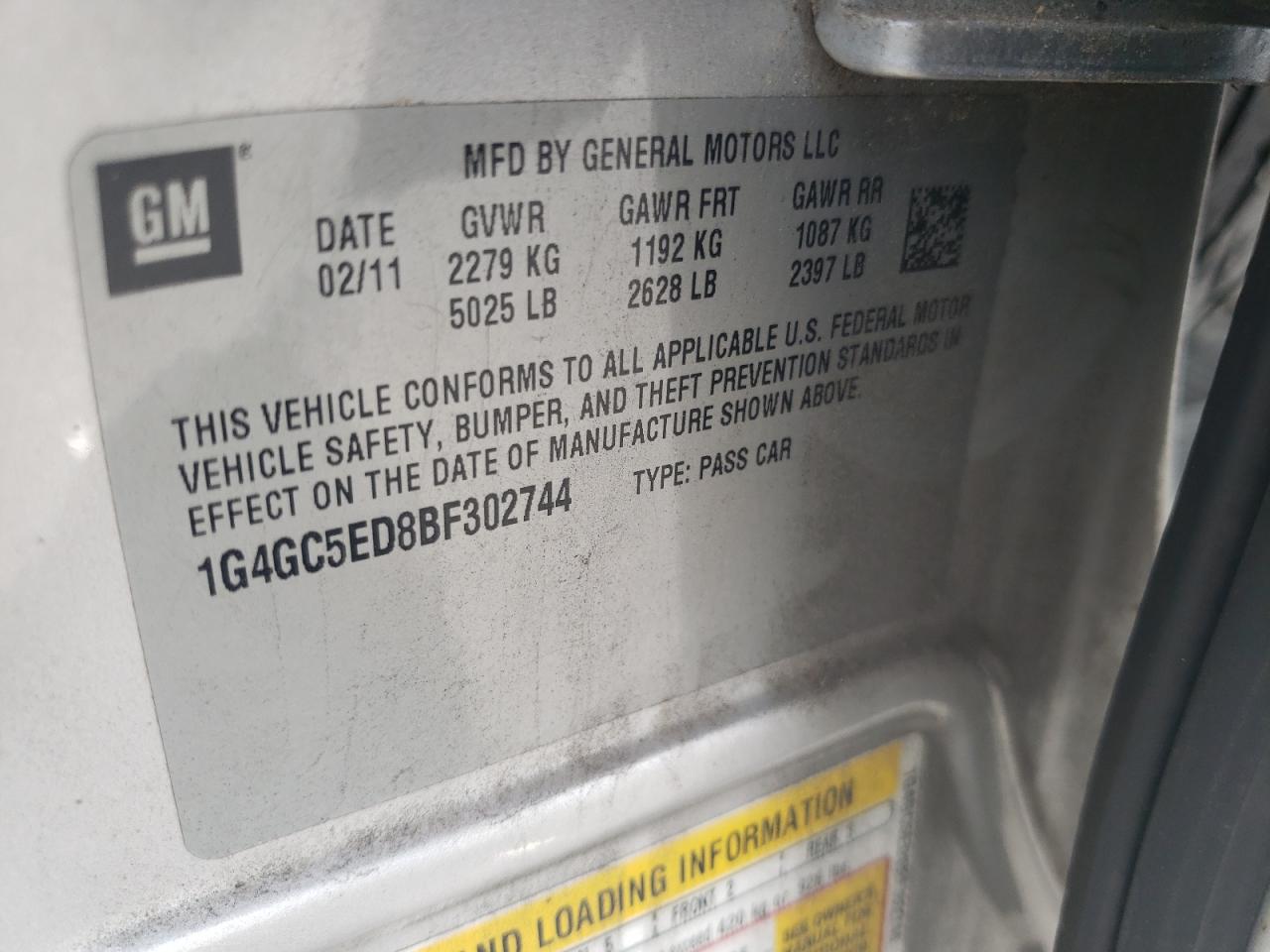 2011 Buick Lacrosse Cxl VIN: 1G4GC5ED8BF302744 Lot: 56992084