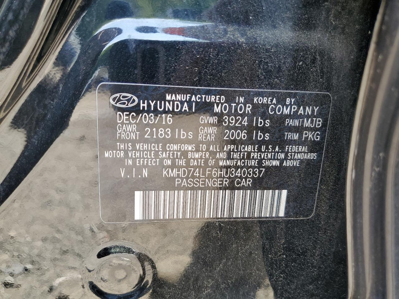 2017 Hyundai Elantra Se VIN: KMHD74LF6HU340337 Lot: 59835334