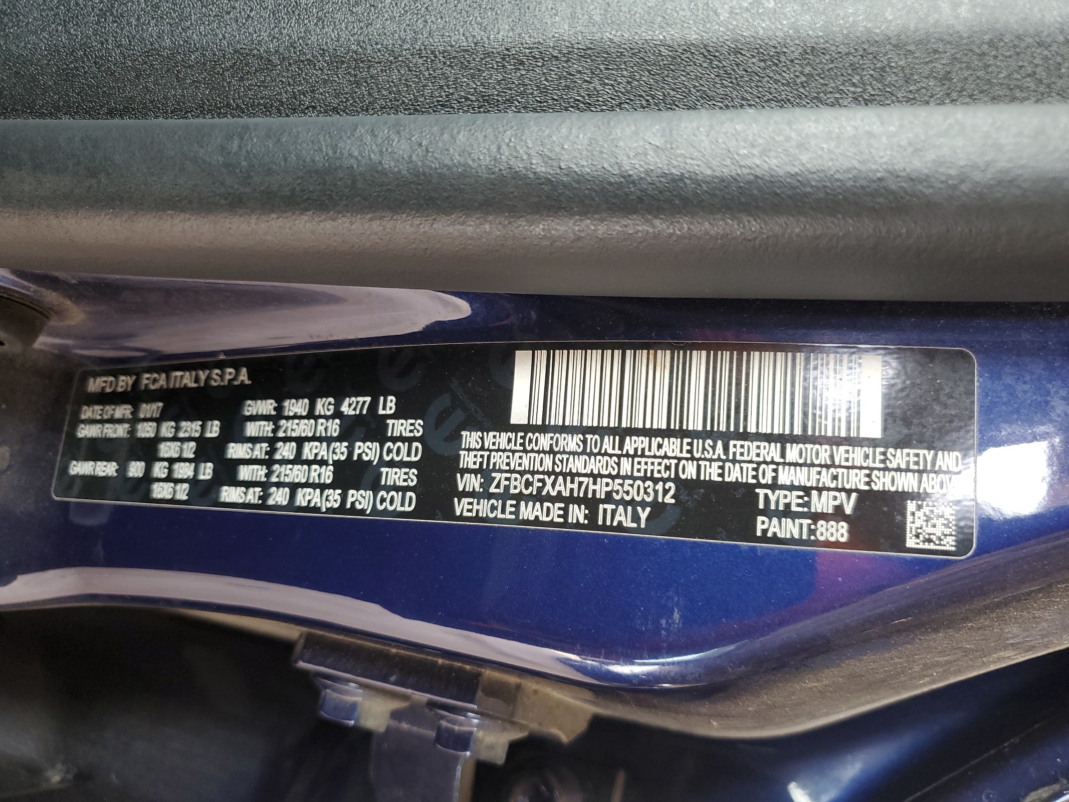 ZFBCFXAH7HP550312 2017 Fiat 500X Pop