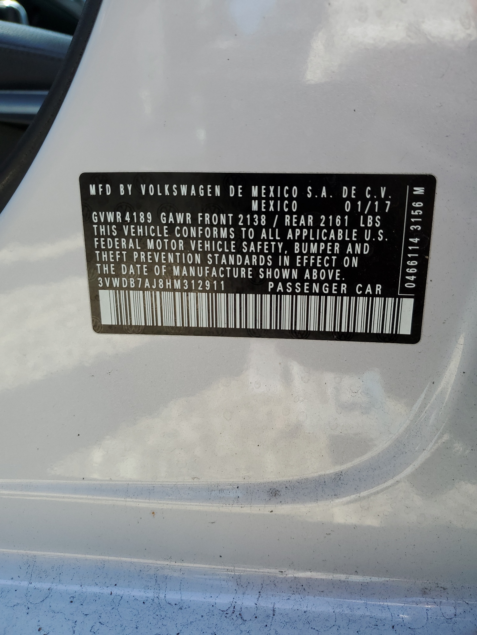 3VWDB7AJ8HM312911 2017 Volkswagen Jetta Se