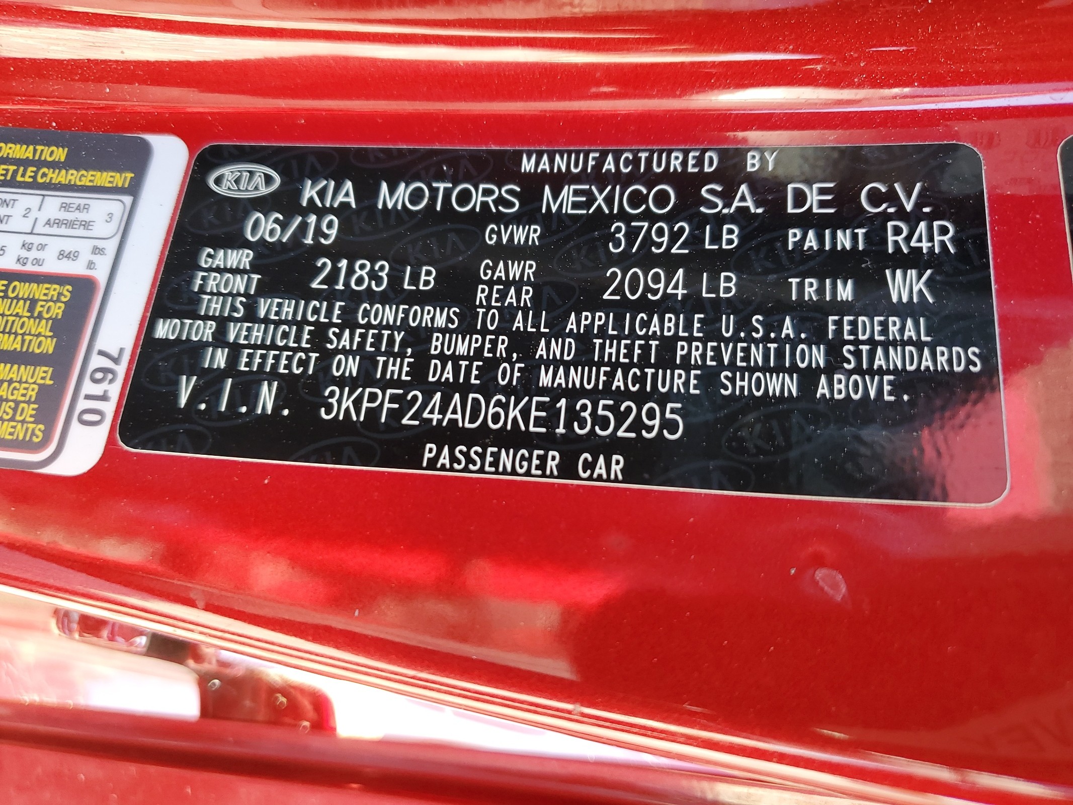 3KPF24AD6KE135295 2019 Kia Forte Fe