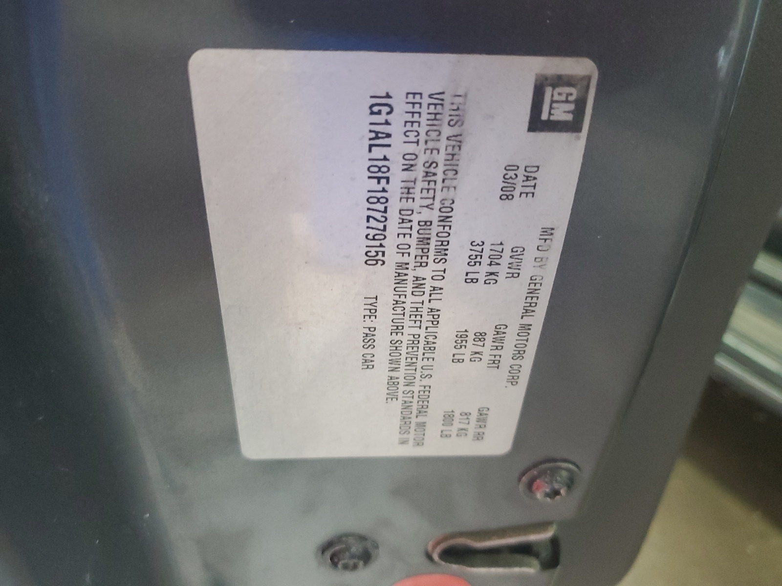 1G1AL18F187279156 2008 Chevrolet Cobalt Lt