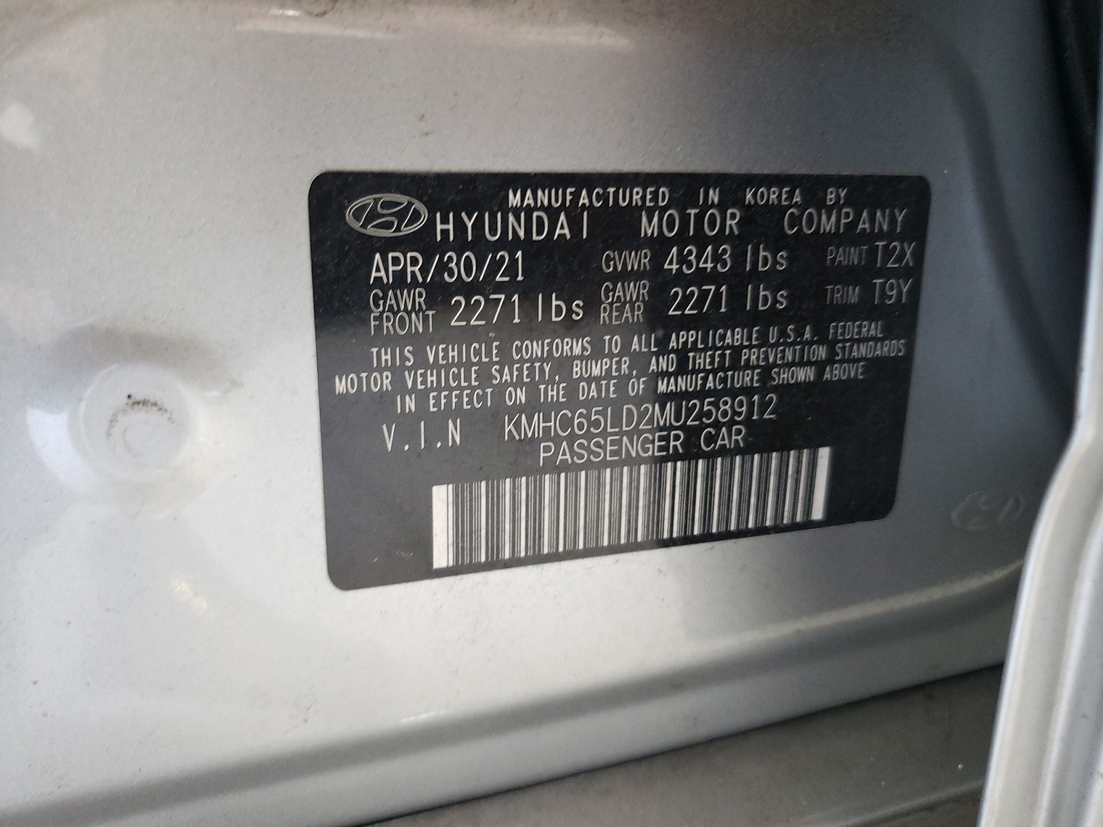 KMHC65LD2MU258912 2021 Hyundai Ioniq Se