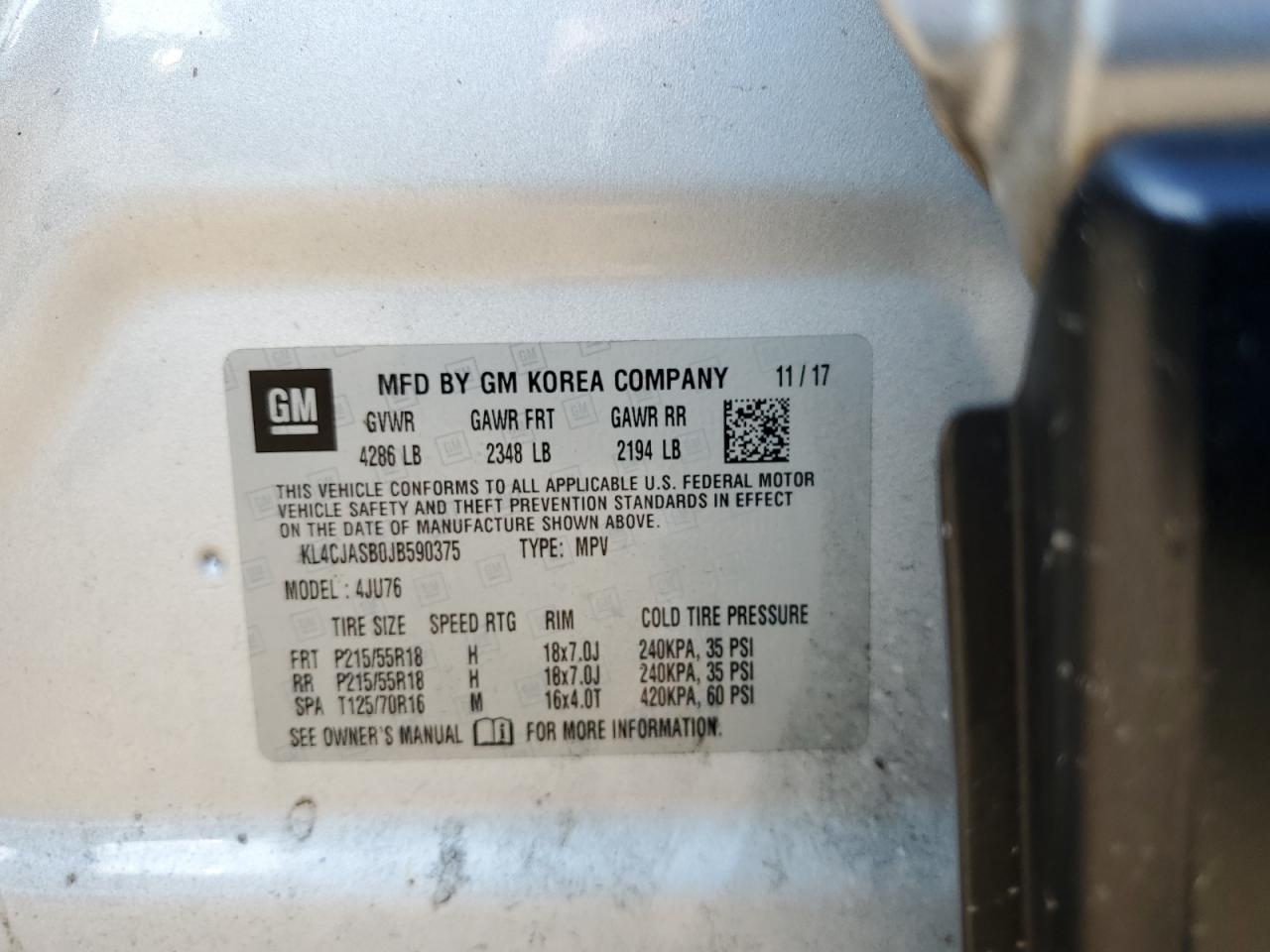 2018 Buick Encore Preferred VIN: KL4CJASB0JB590375 Lot: 60940734