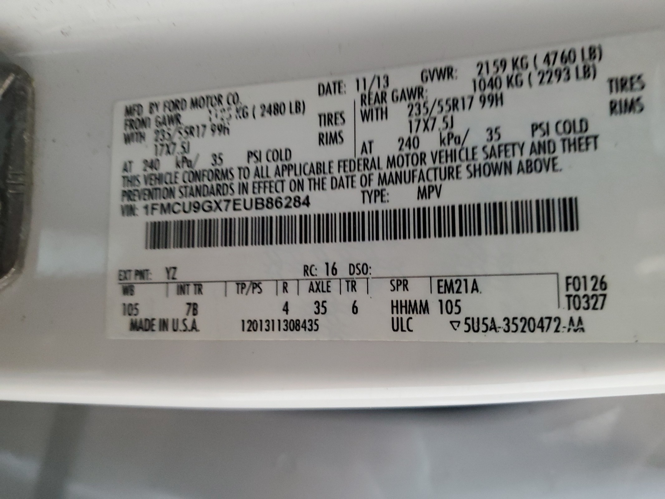 1FMCU9GX7EUB86284 2014 Ford Escape Se